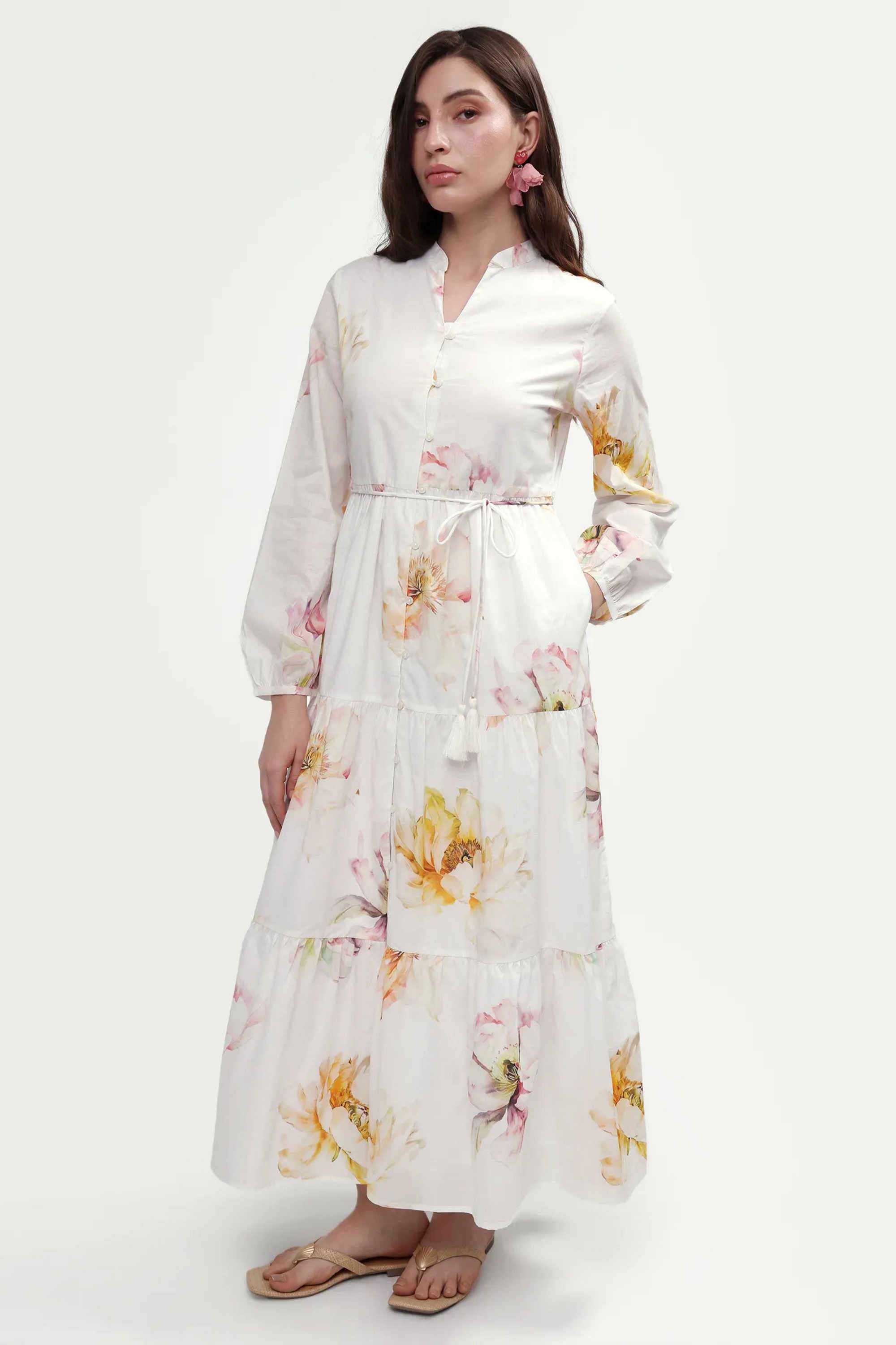 rareism Printed V-Neck Cotton Women's Dress-picture-25