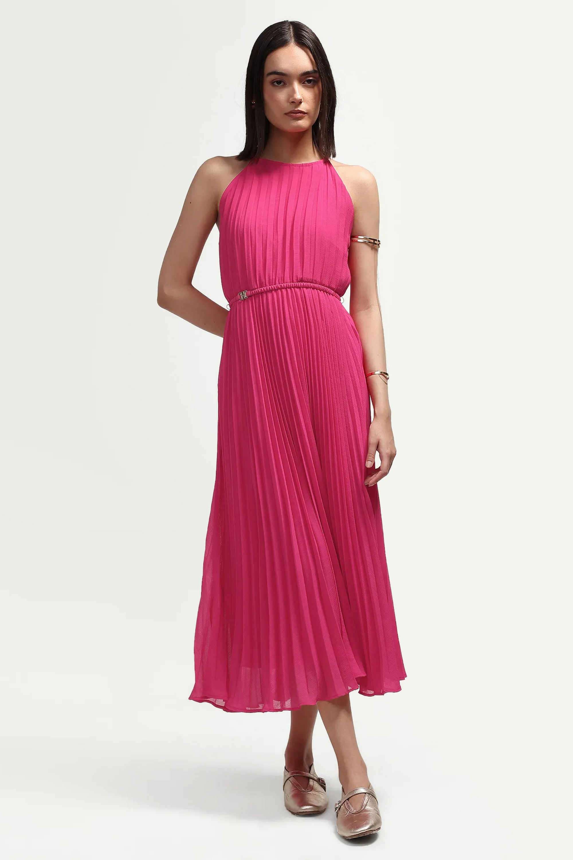 rareism Solid Round Neck Polyester Women's Dress-picture-27