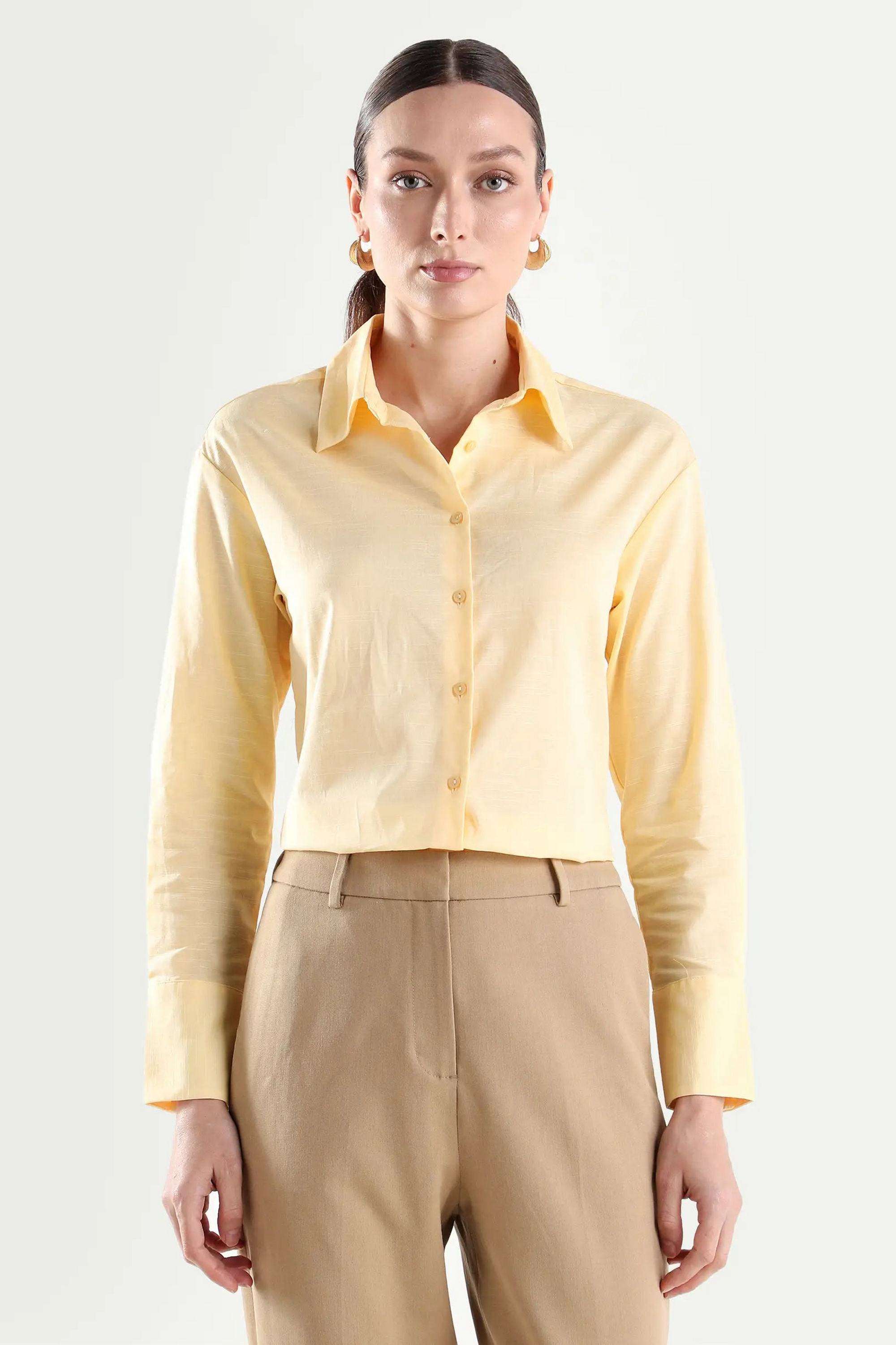 Solid-Cotton-Blend-Women-s-Shirt