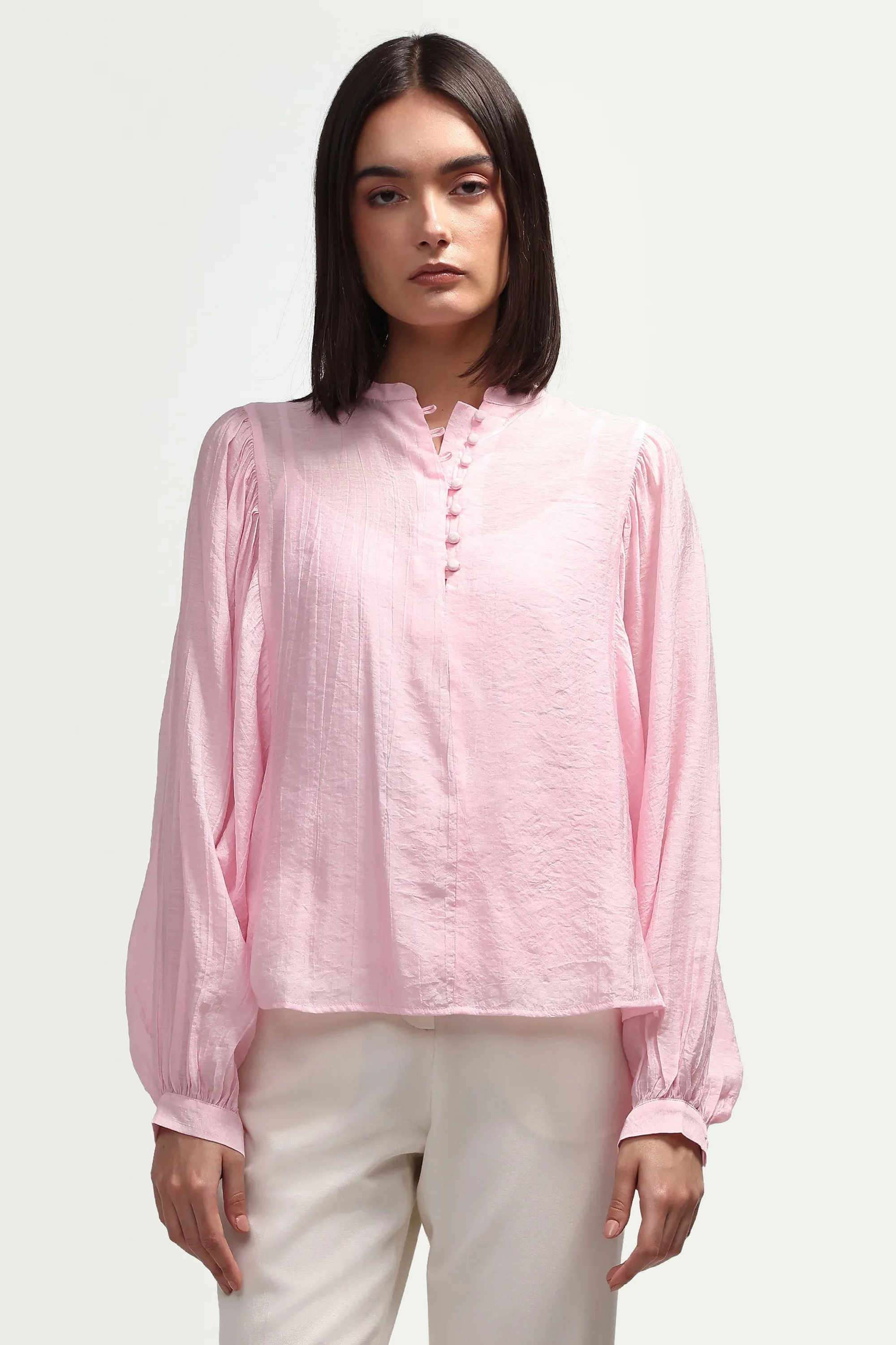 rareism Solid Woven Collared Women's Top-picture-26