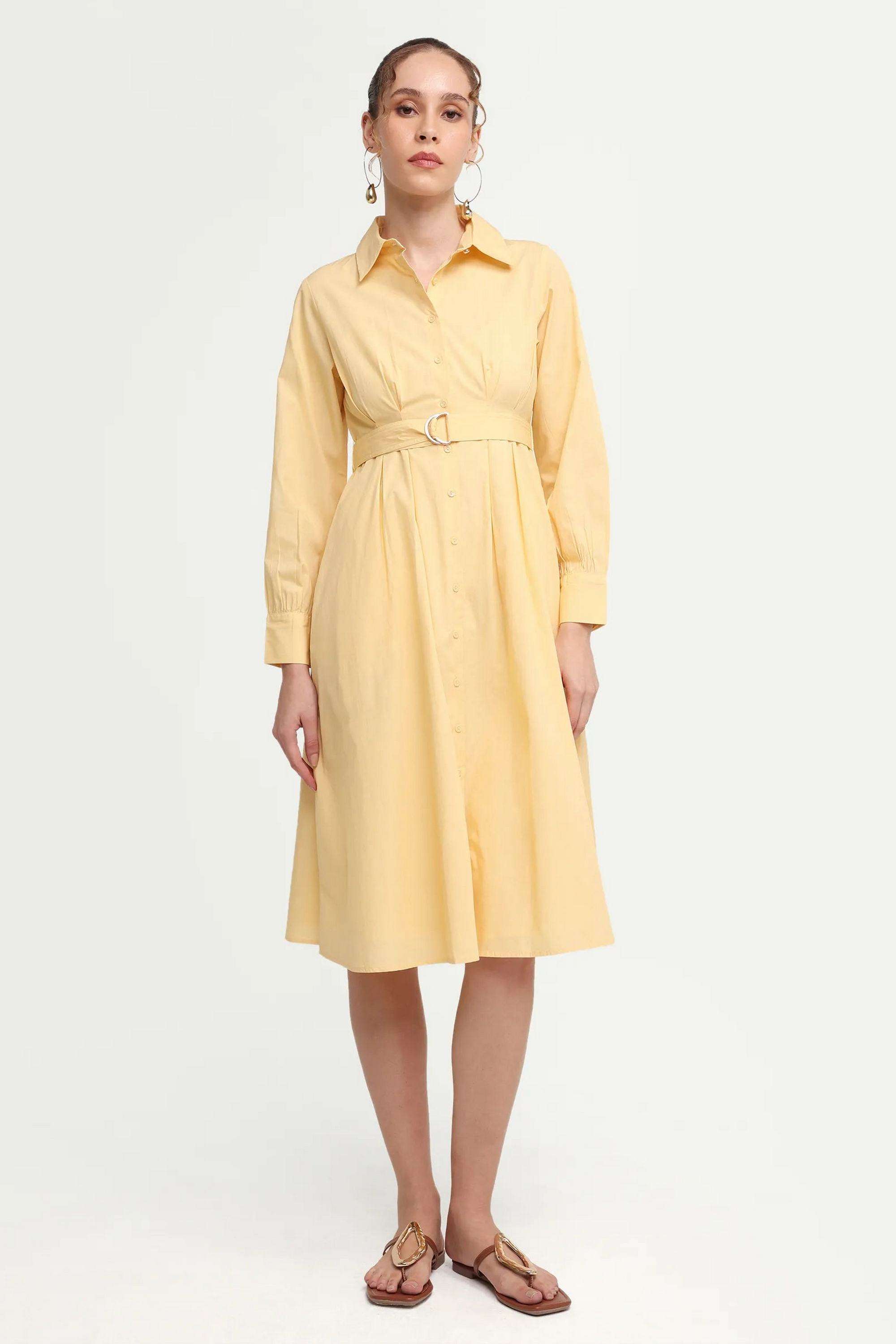 Solid-Cotton-Blend-Women-s-Dress
