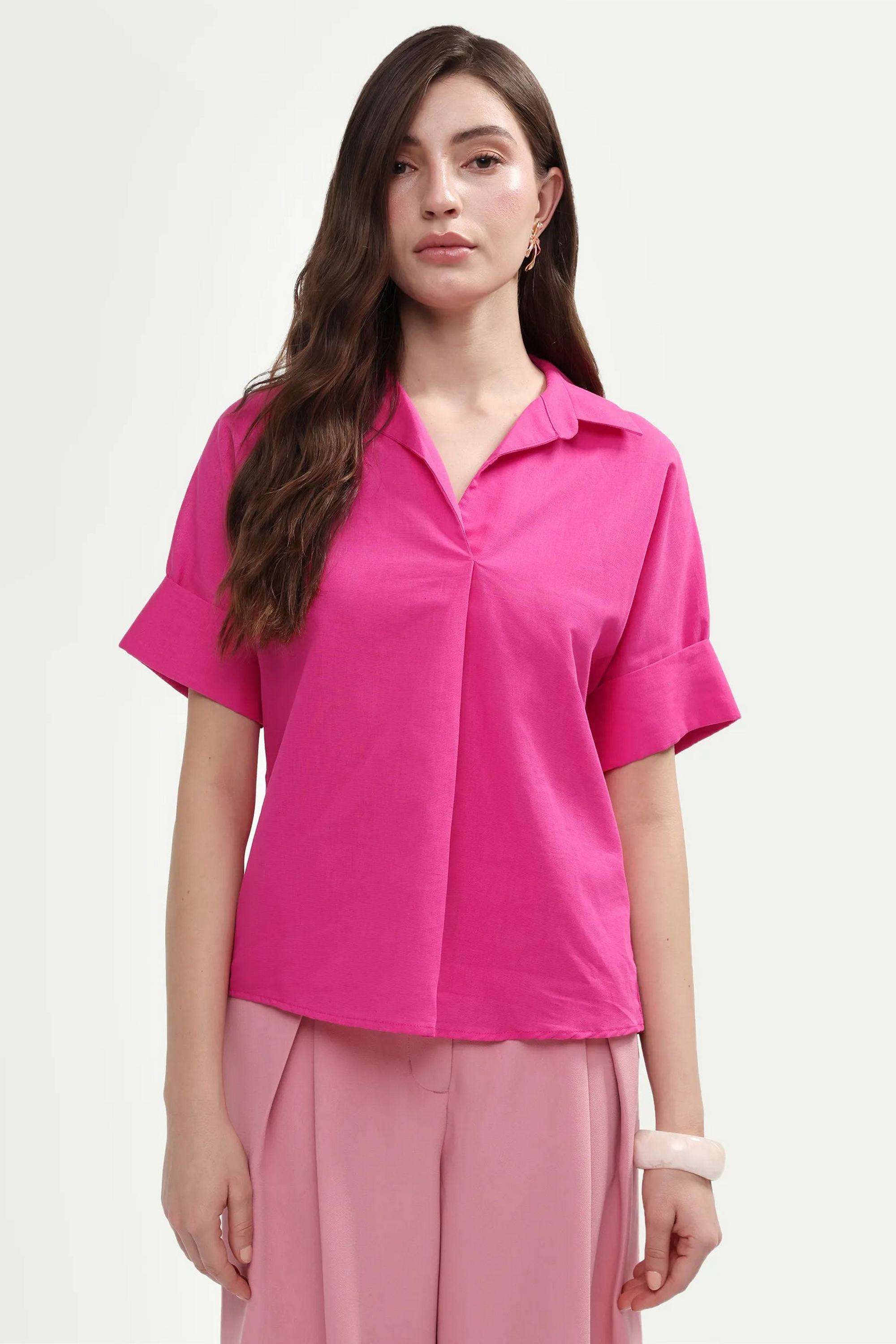 Solid-Linen-Blend-Women-s-Top