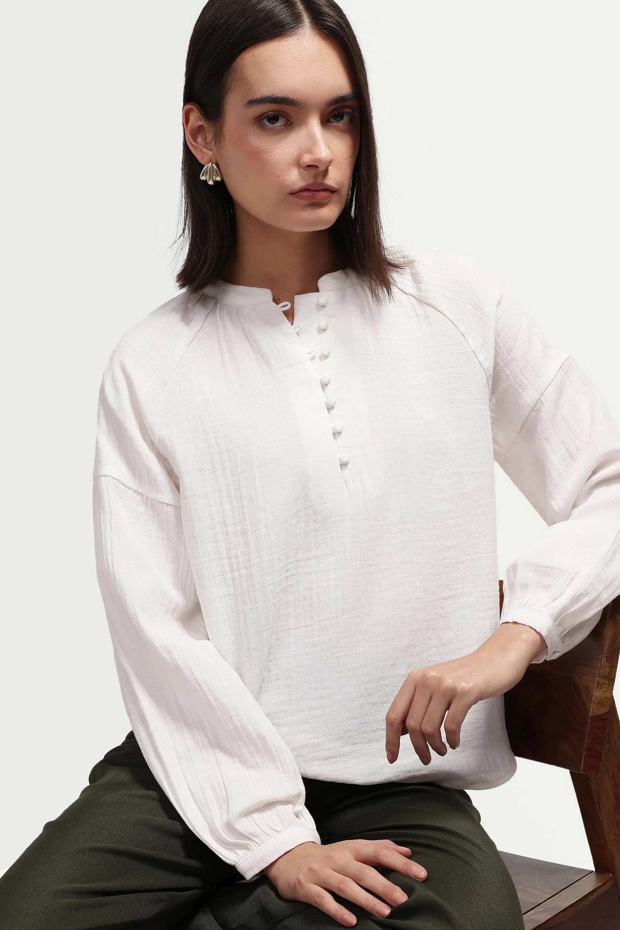 rareism Solid Cotton Relaxed Fit Women's Top-picture-22