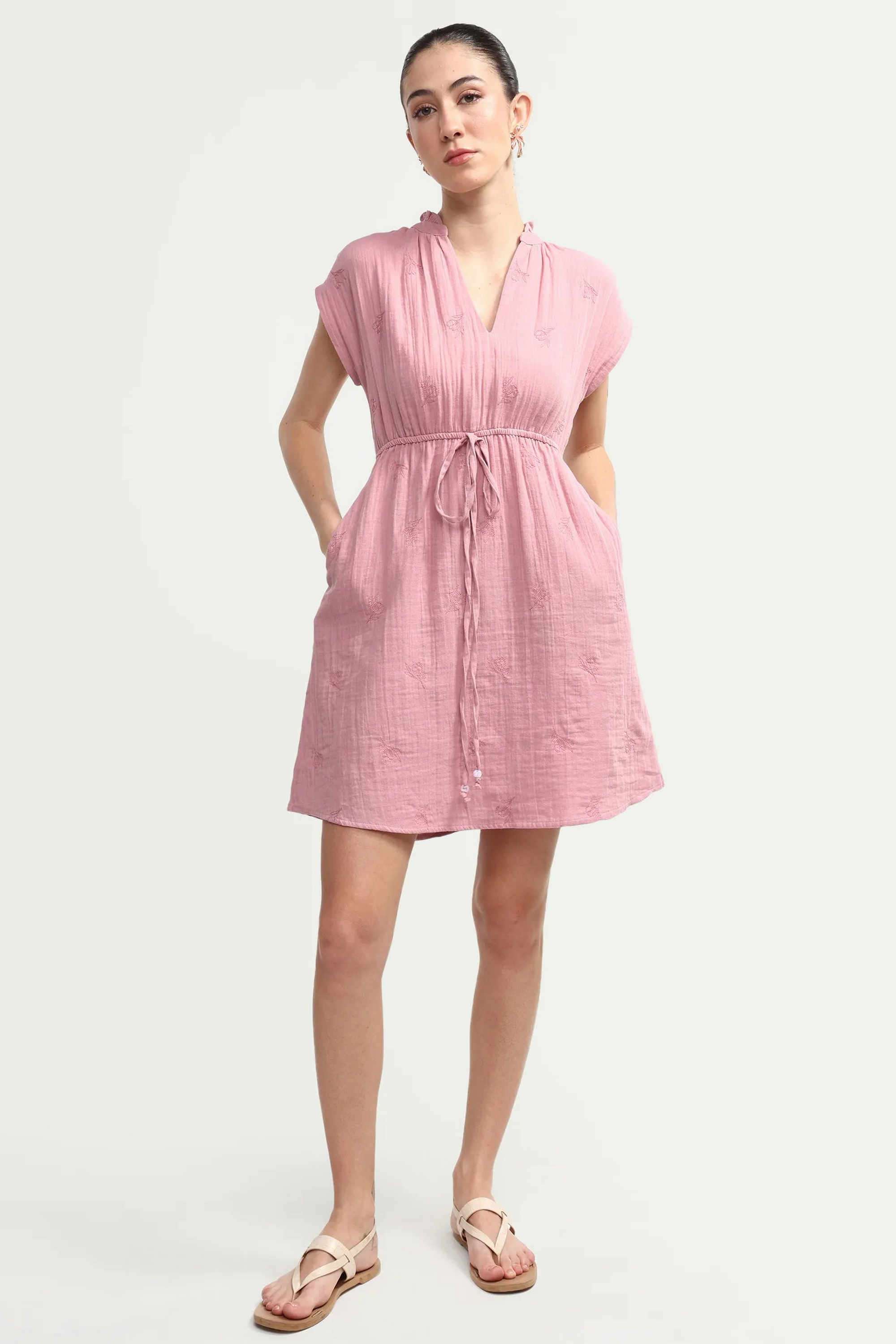 rareism Solid V-Neck Cotton Women's Dress-picture-18