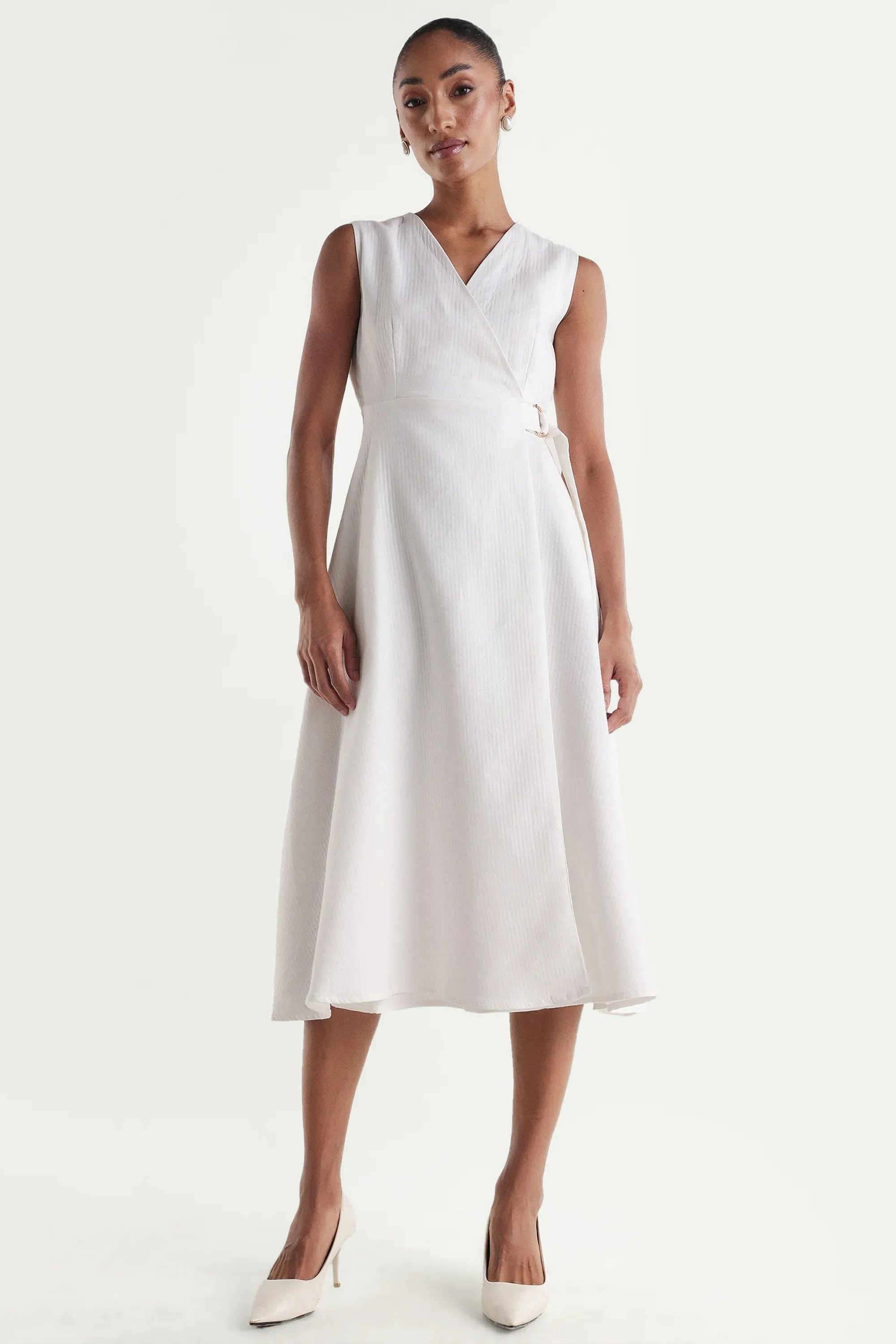 rareism Solid V-Neck Cotton Women's Dress-picture-20