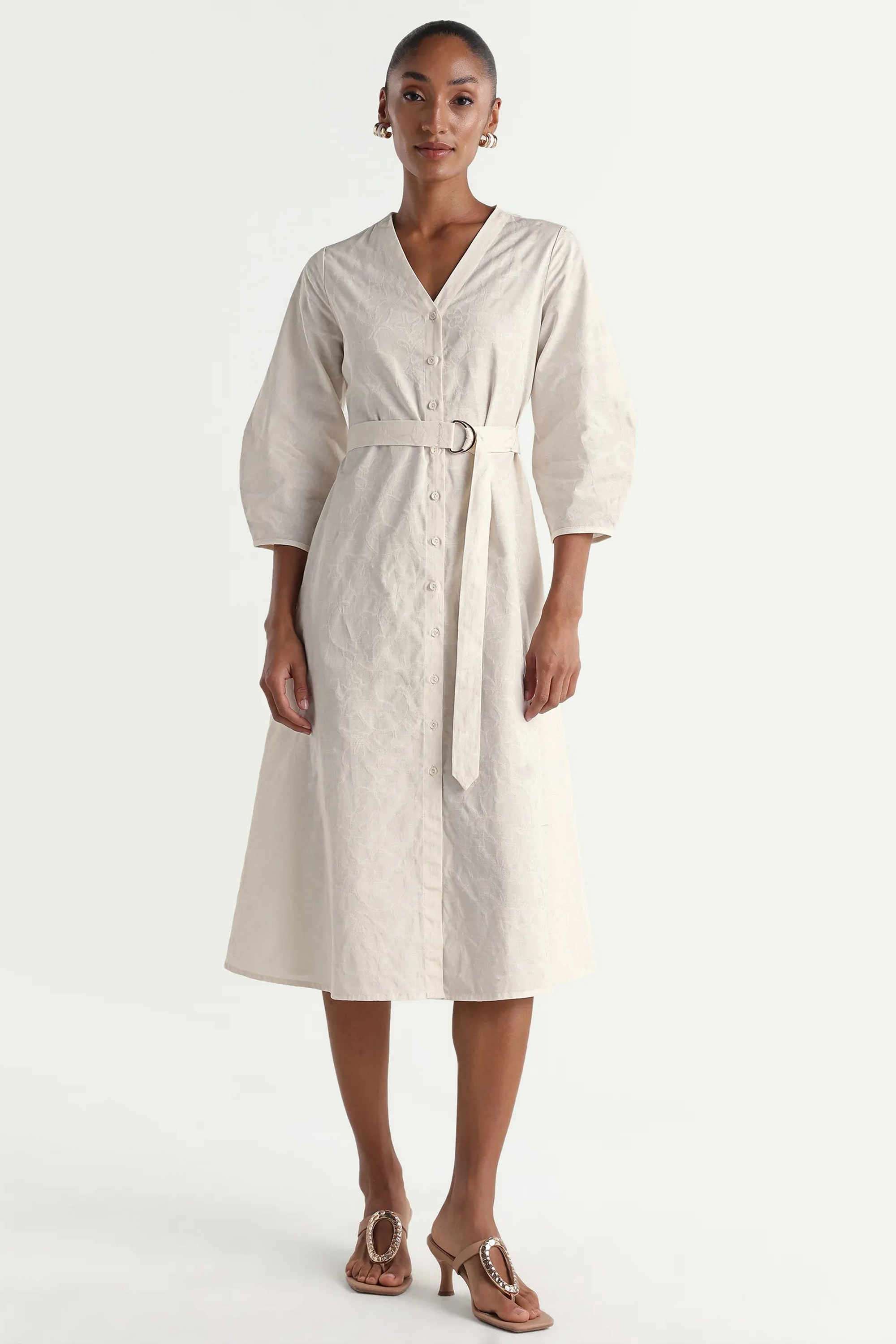 Printed V-Neck Cotton Women's Dress-image-2