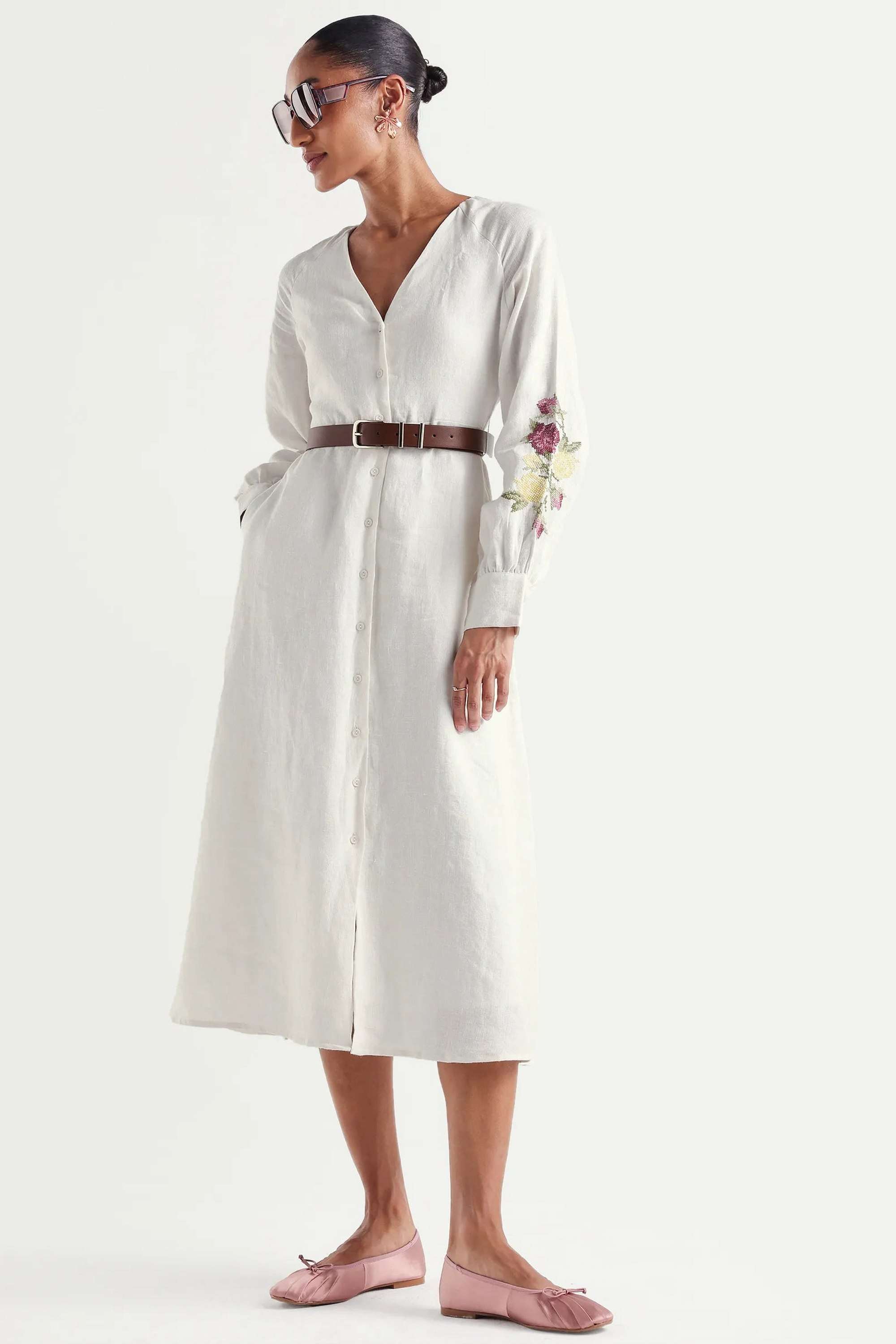 rareism Solid Linen Relaxed Fit Women's Mini Dress-picture-22