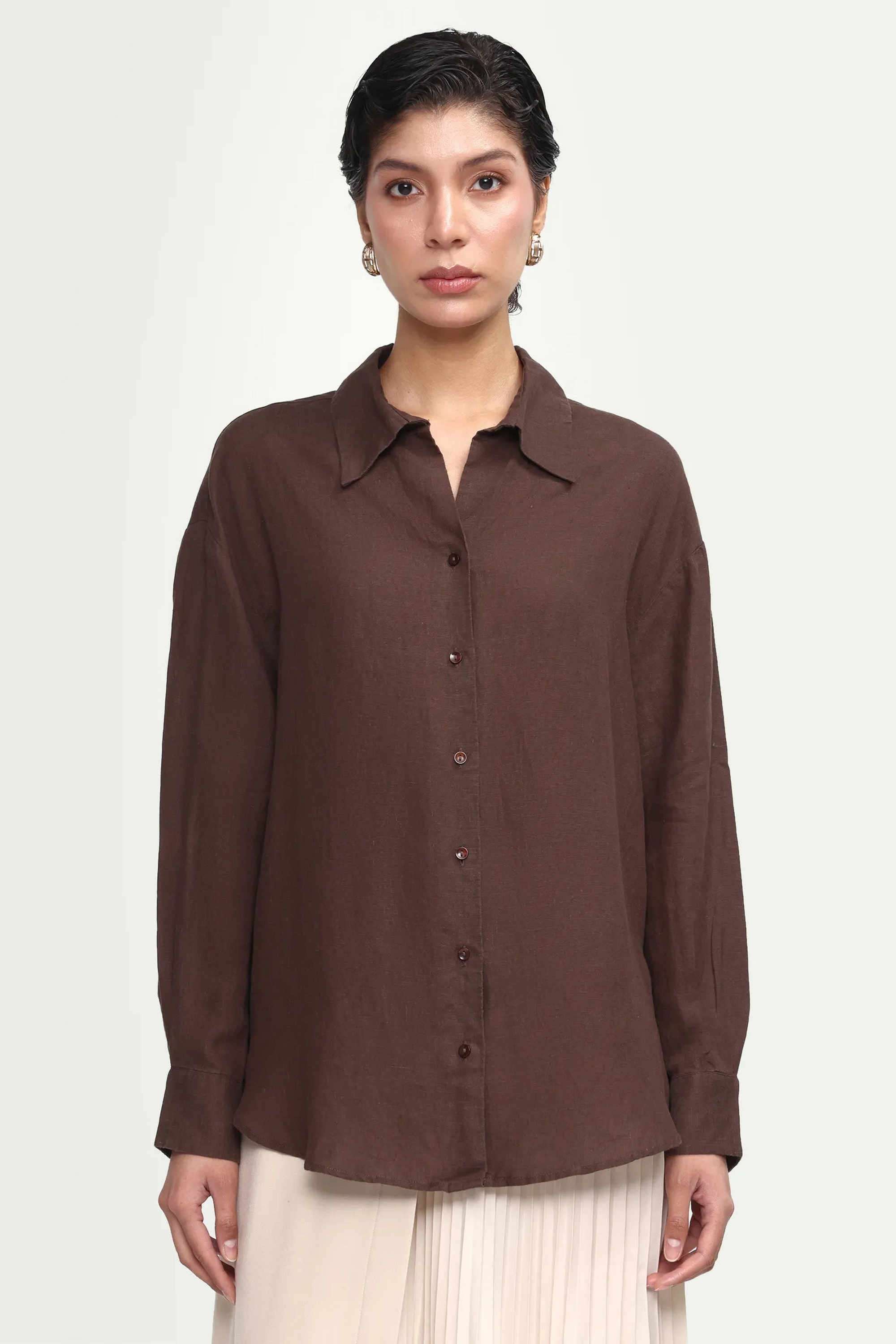 rareism Solid Collared Linen Women's Casual Shirt-picture-24