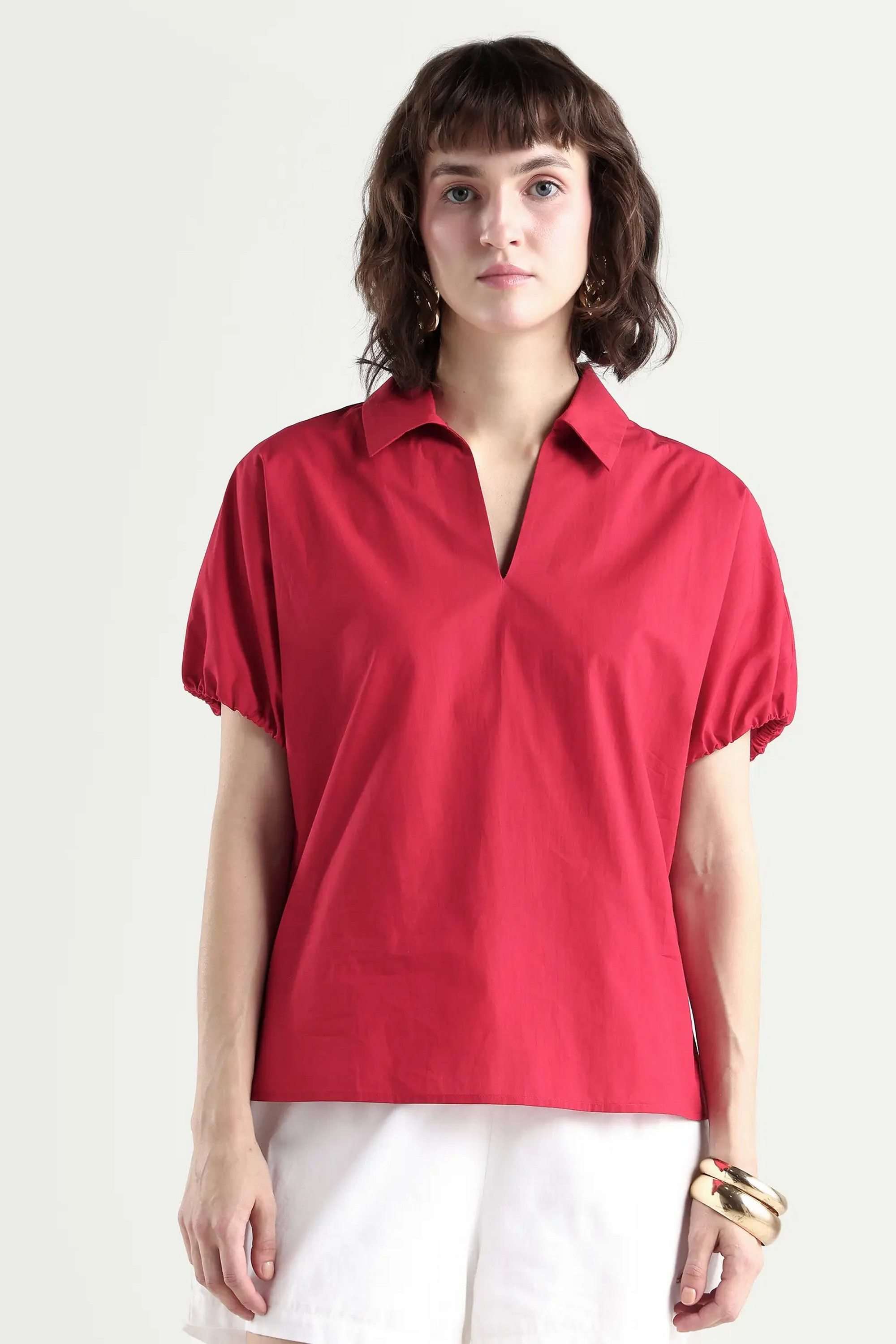 Solid-Cotton-Collared-Women-s-Top