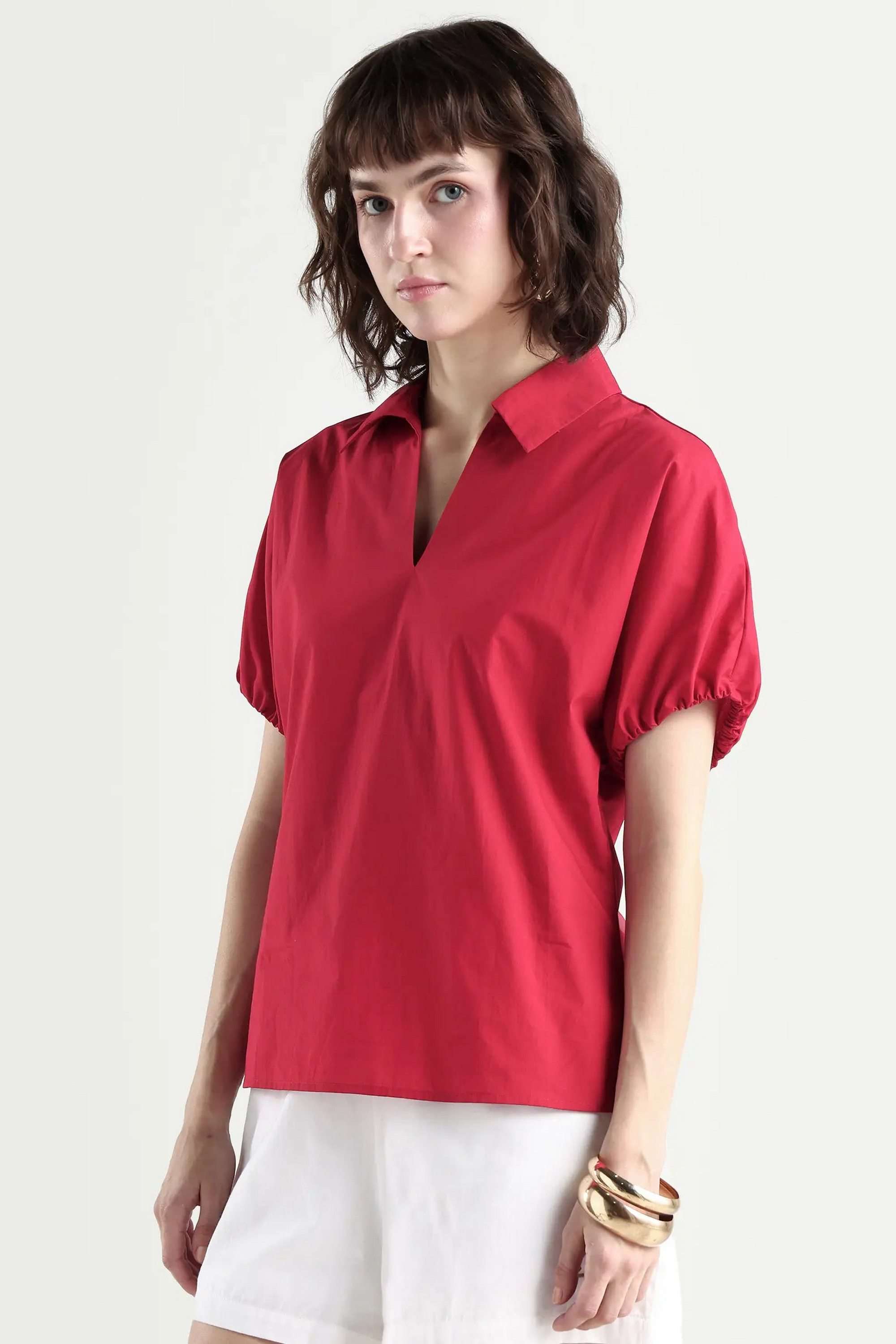 Solid-Cotton-Collared-Women-s-Top