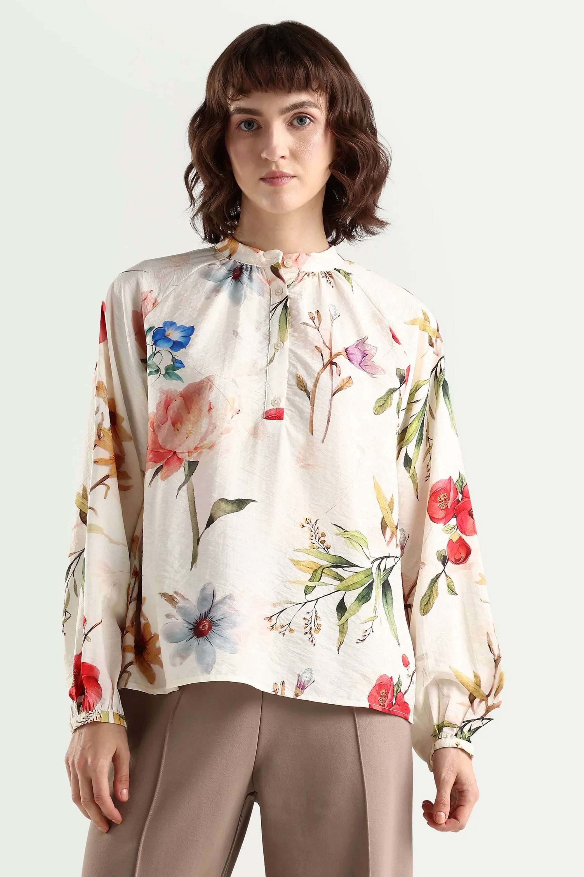 Printed-Blended-Fabric-Round-Neck-Women-s-Top