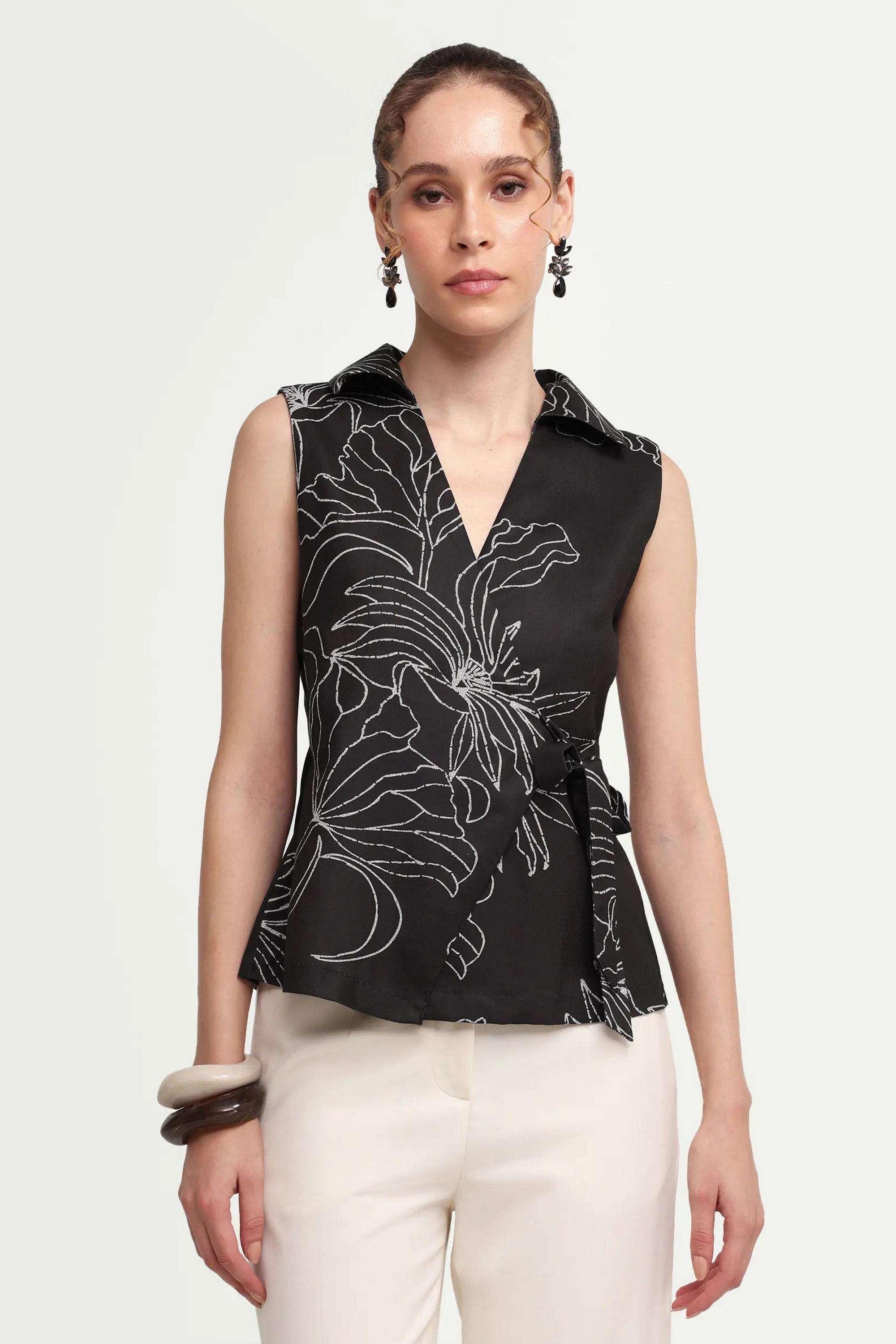Floral-Polyester-Women-s-Top