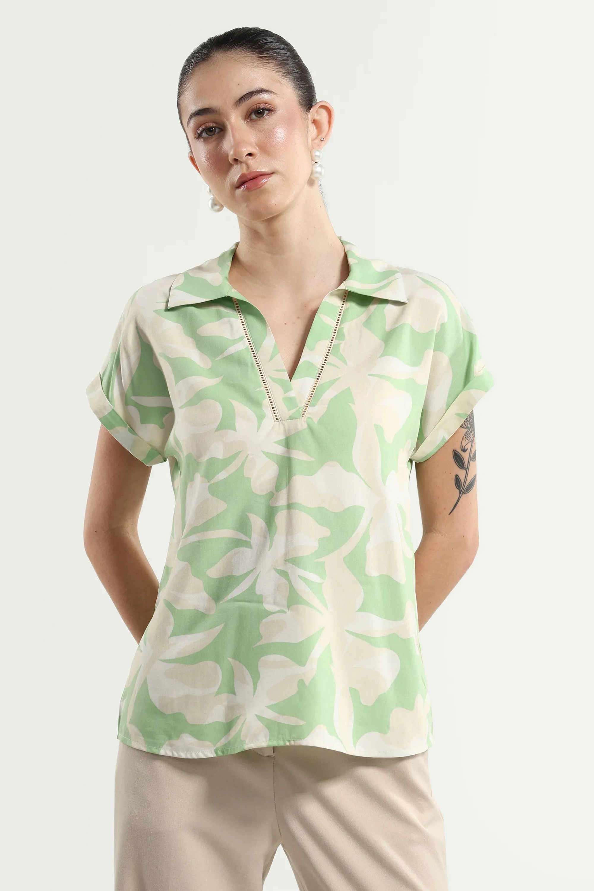 rareism Printed Woven Collared Women's Top-picture-23
