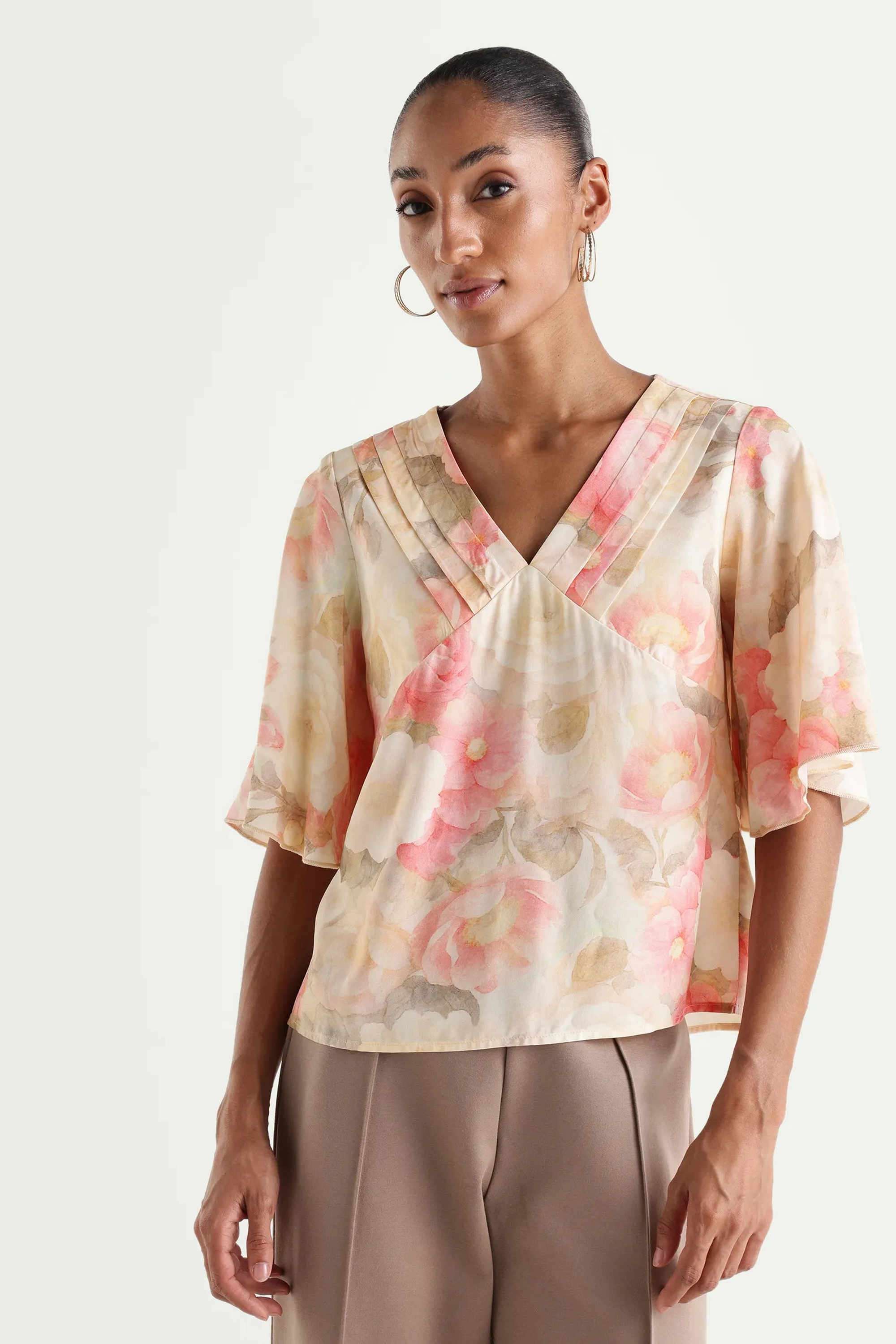 rareism Printed Woven V-Neck Women's Top-picture-34