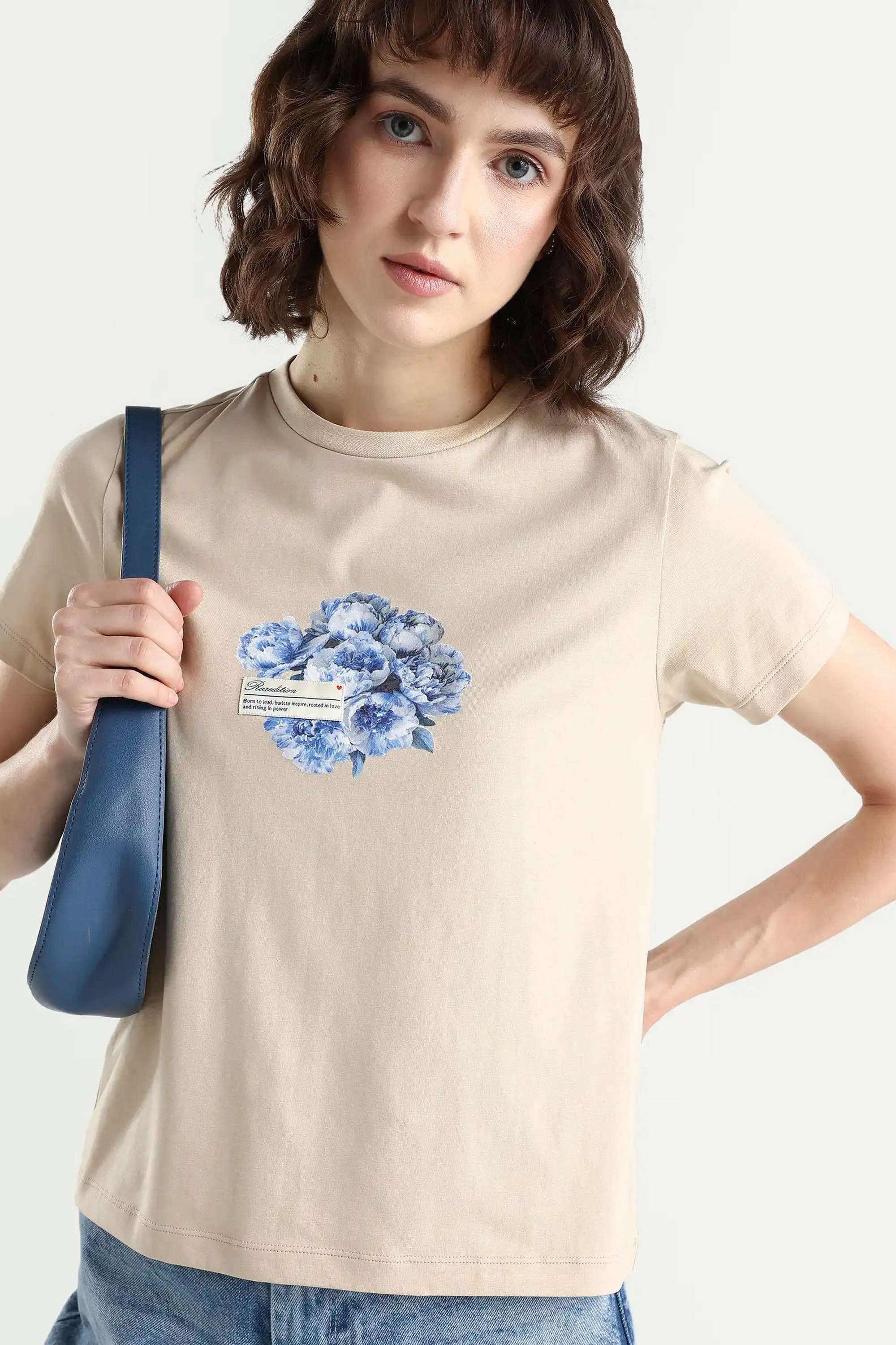 rareism Printed Cotton Blend Round Neck Women's T-Shirt-picture-40
