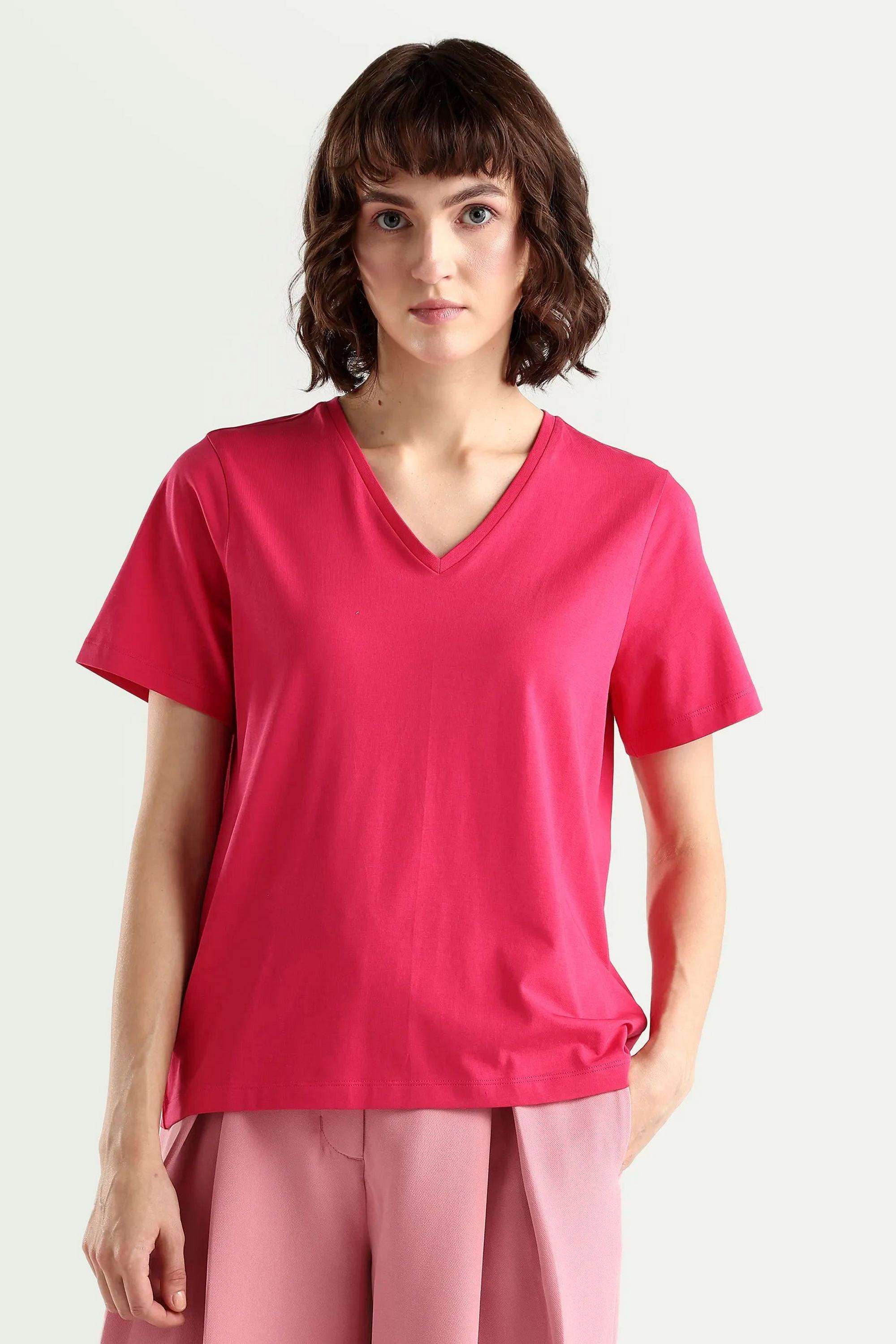 Solid-Cotton-Blend-Women-s-T-Shirt