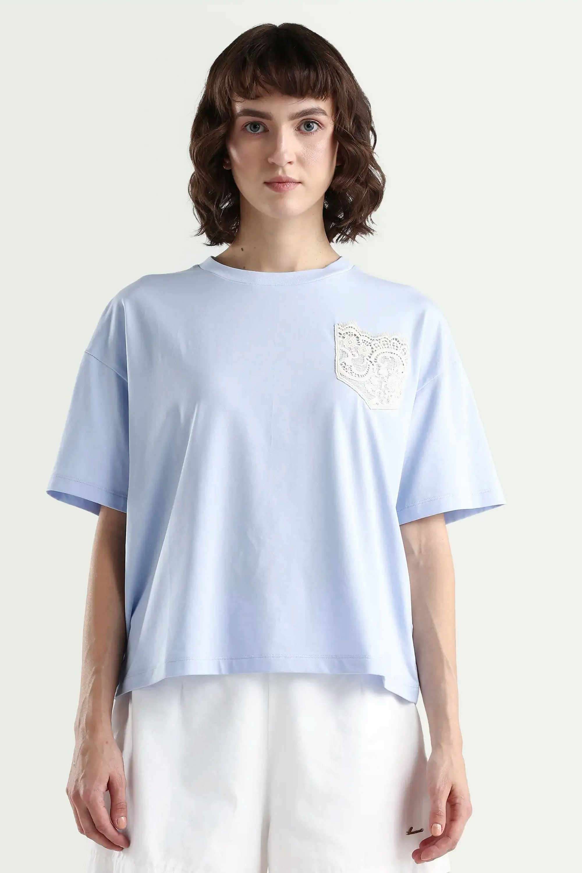 Solid Cotton Blend Round Neck Women's T-Shirt-image-47