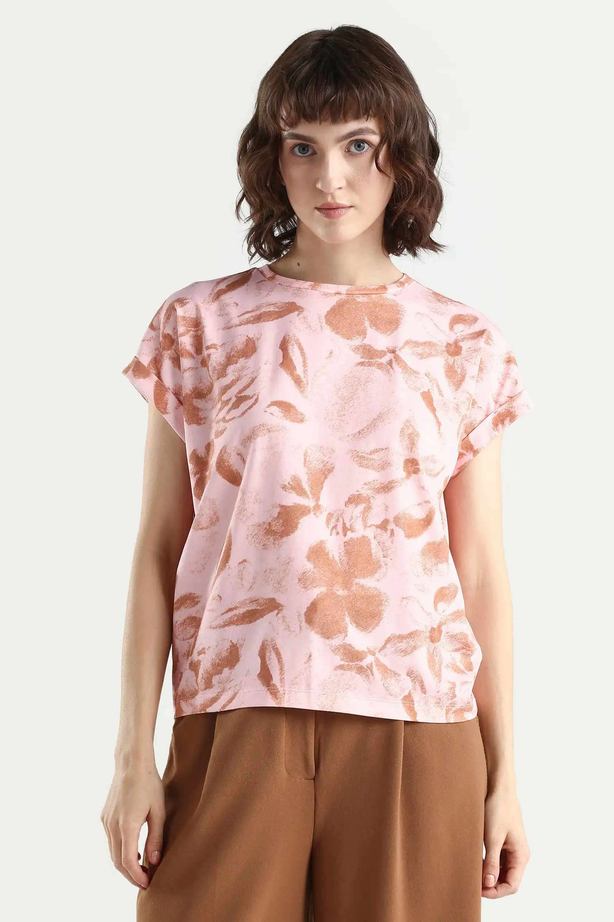 rareism Printed Cotton Blend High Neck Women's T-Shirt-picture-39