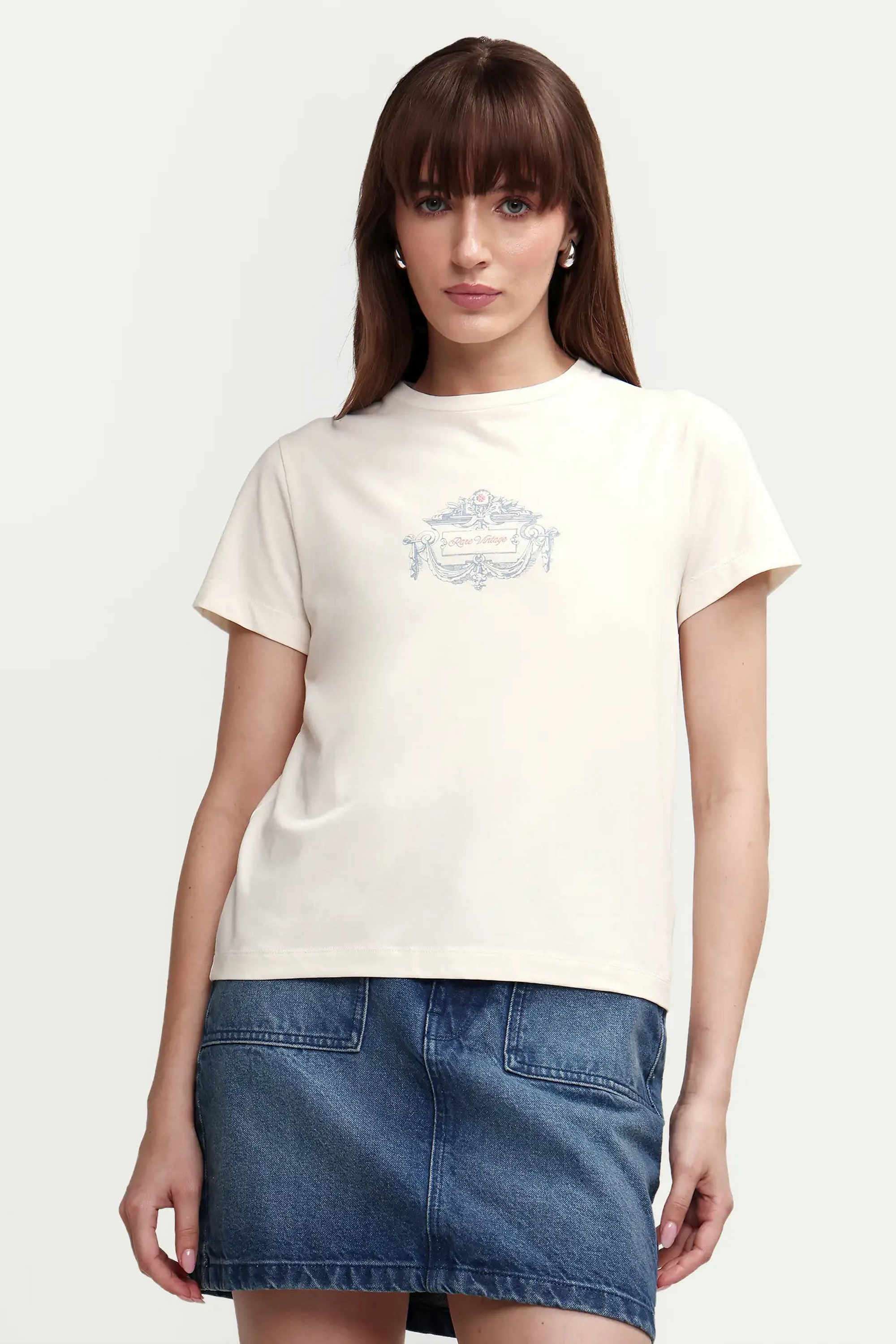 rareism Printed Cotton Blend Round Neck Women's T-Shirt-picture-41