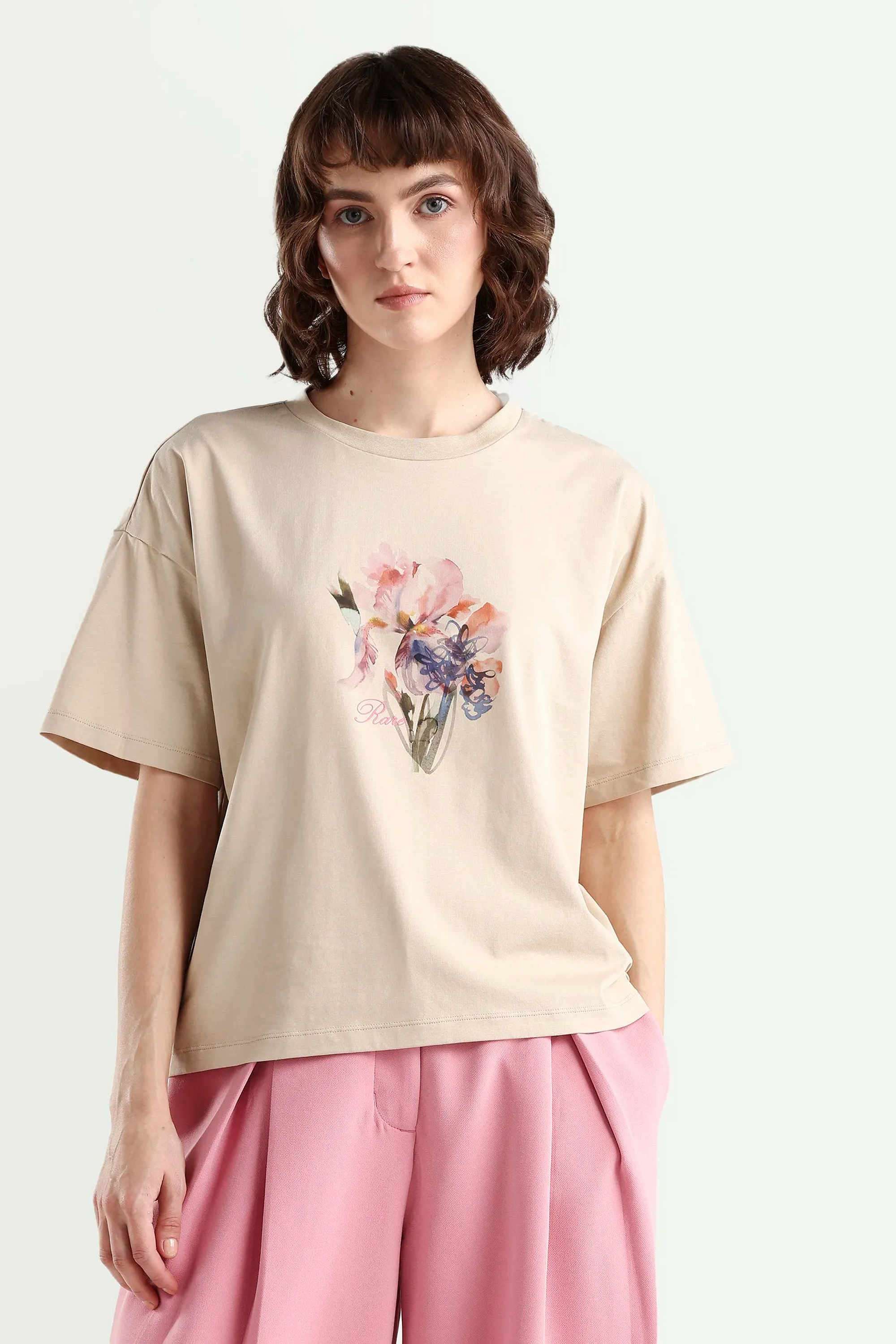 rareism Printed Cotton Blend Round Neck Women's T-Shirt-picture-40