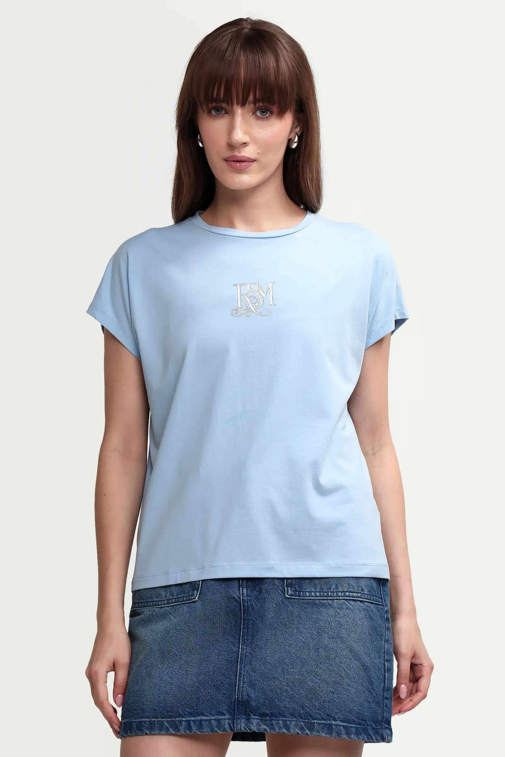 rareism Printed Cotton Blend Round Neck Women's T-Shirt-picture-39