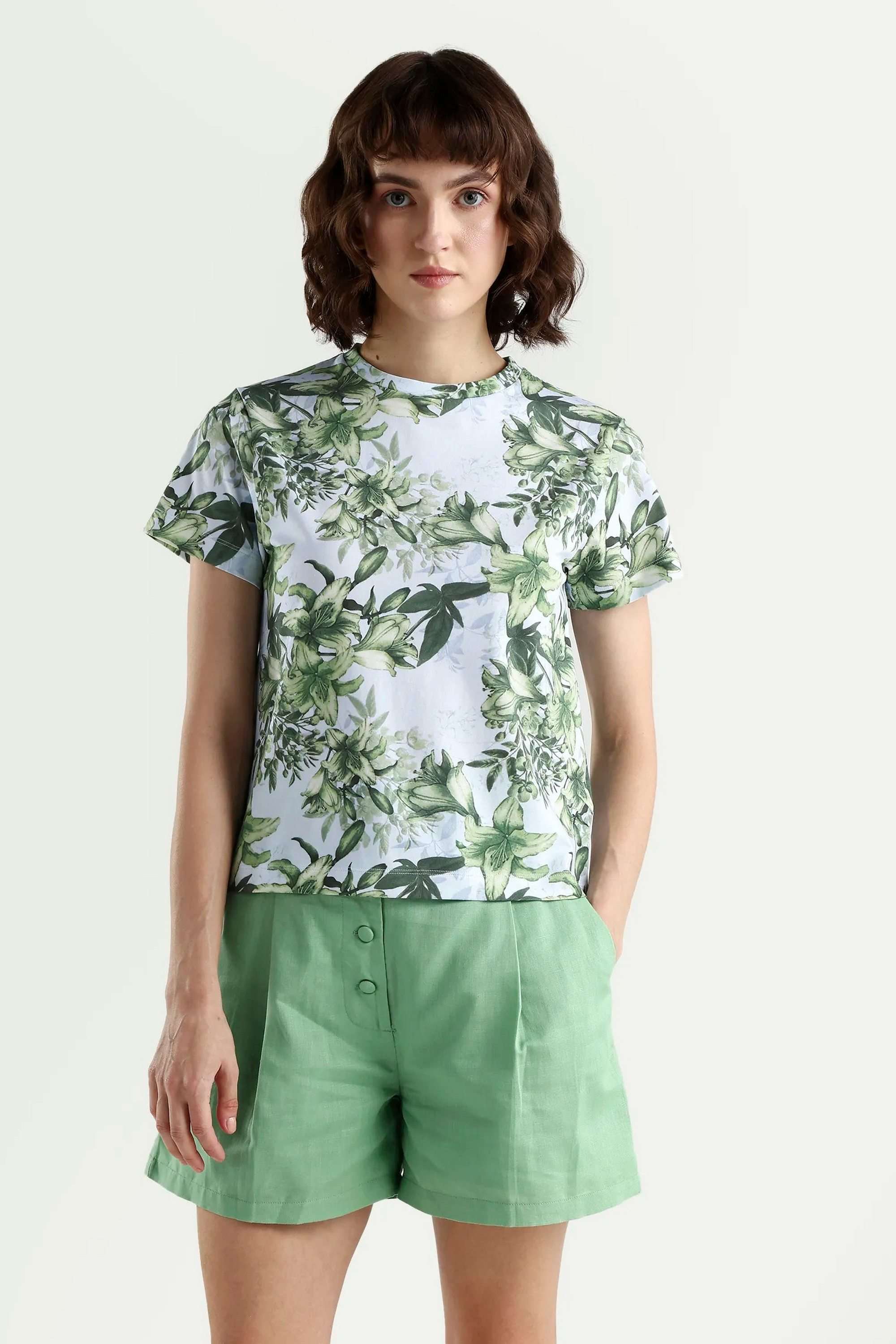 Printed-Blended-Fabric-Round-Neck-Women-s-T-Shirt