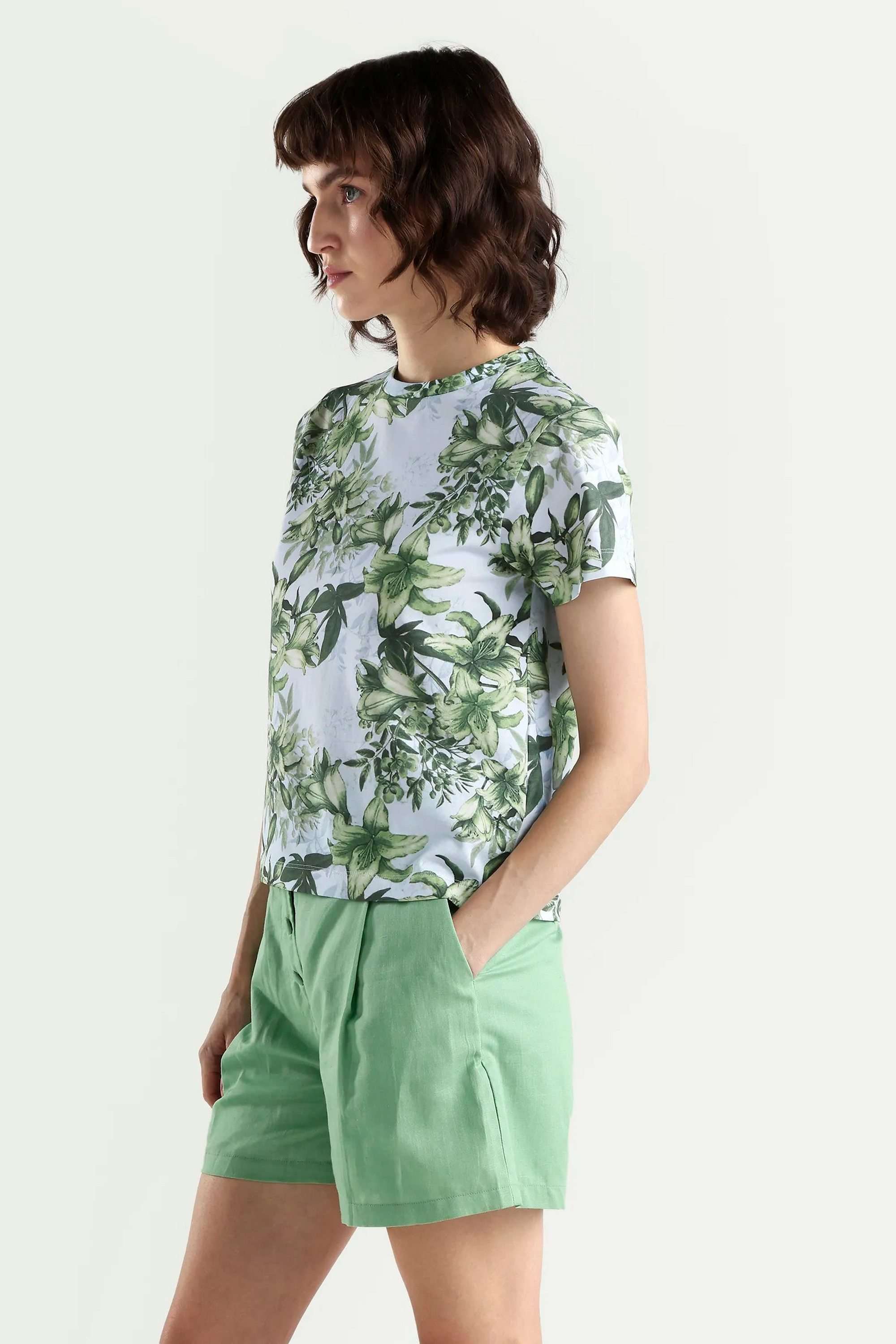 Printed-Blended-Fabric-Round-Neck-Women-s-T-Shirt