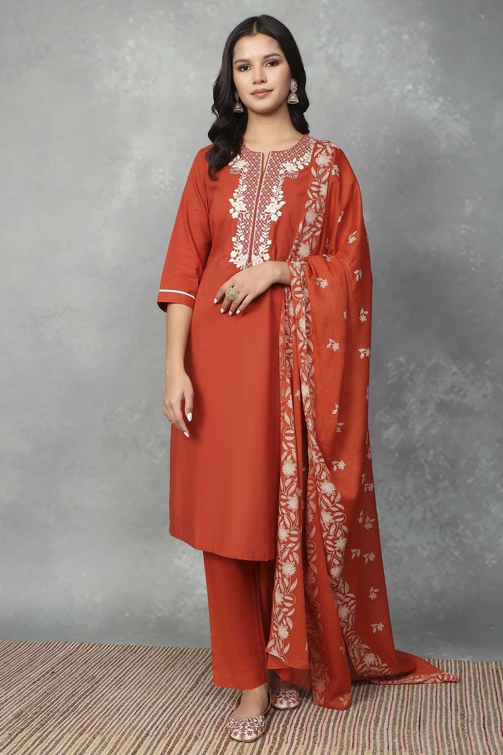 Textured-Cotton-Women-s-Festive-Wear-Kurta-Set