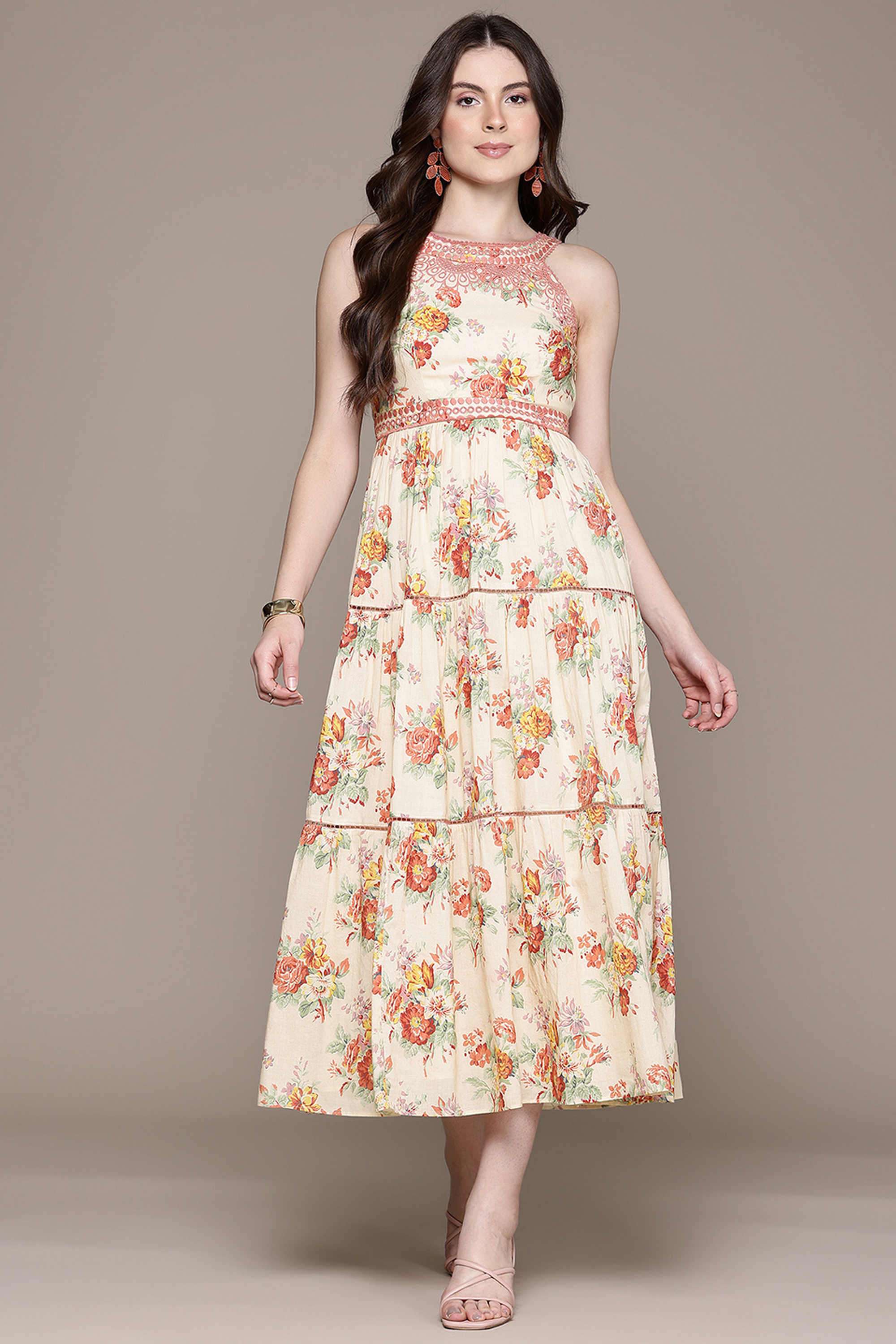 label ritu kumar Floral Cotton Blend Collared Women's Maxi Dress-picture-21