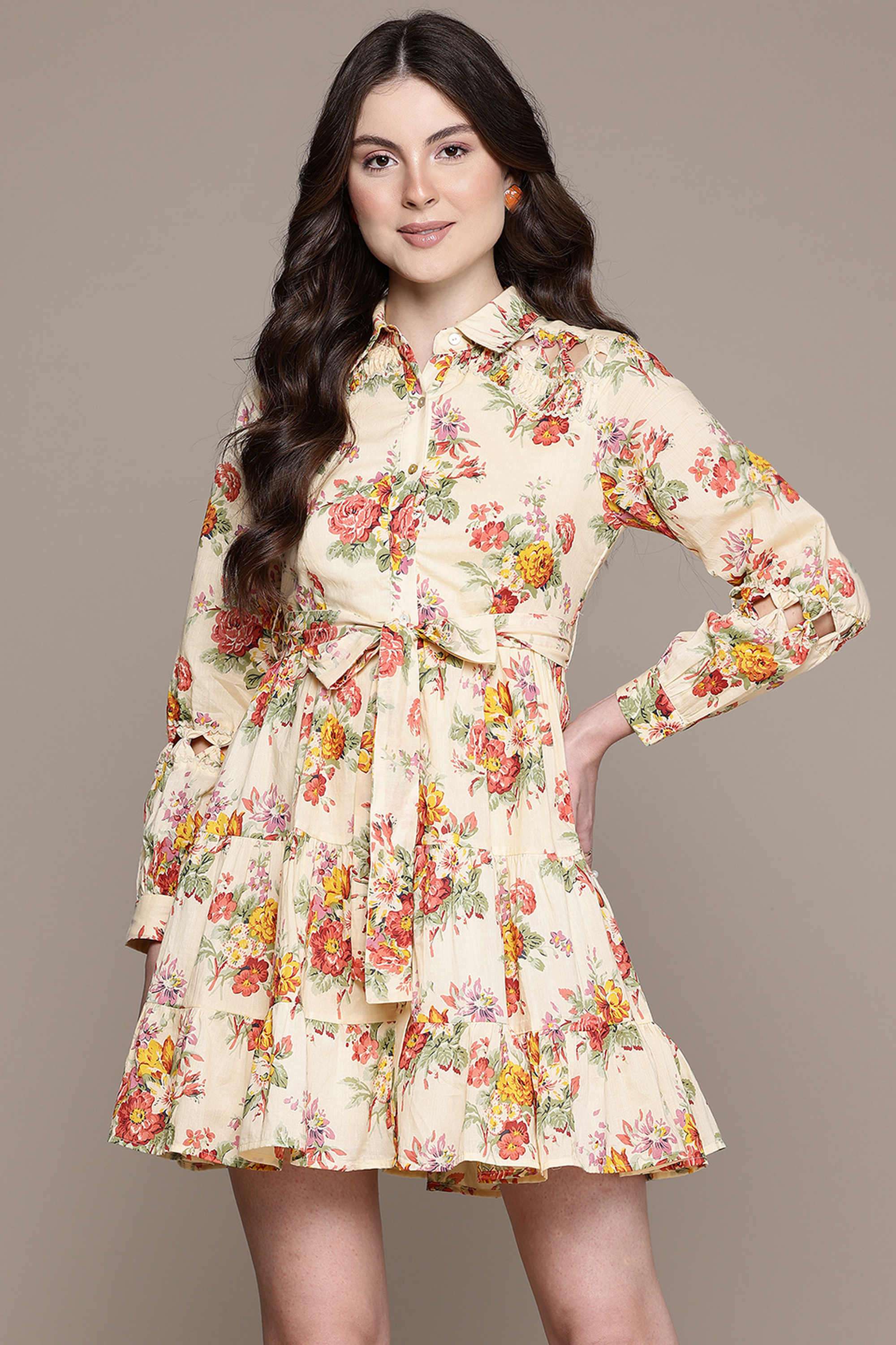 label ritu kumar Floral Cotton Blend Collared Women's Mini Dress-picture-18