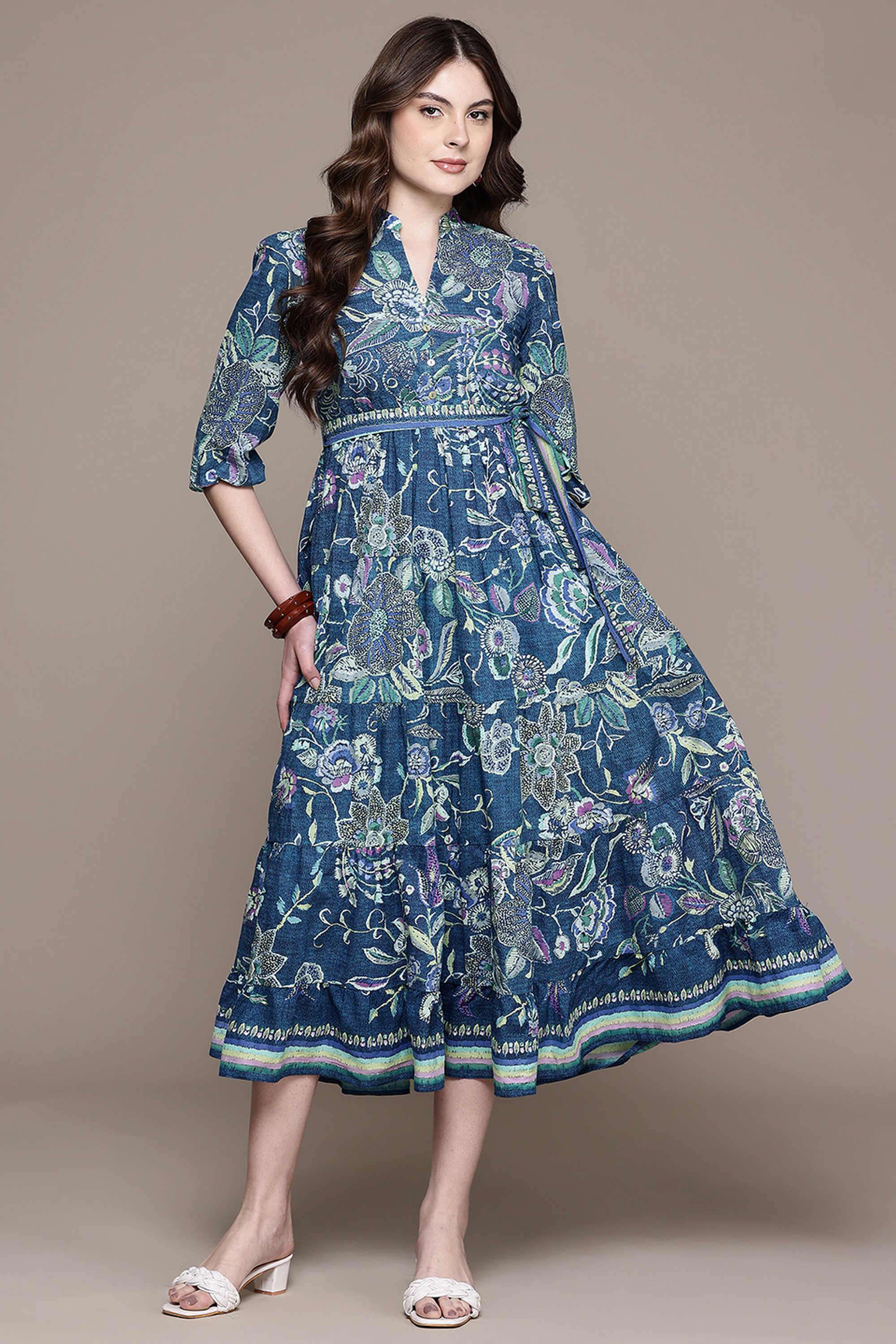 label ritu kumar Floral Cotton Blend Collared Women's Maxi Dress-picture-30