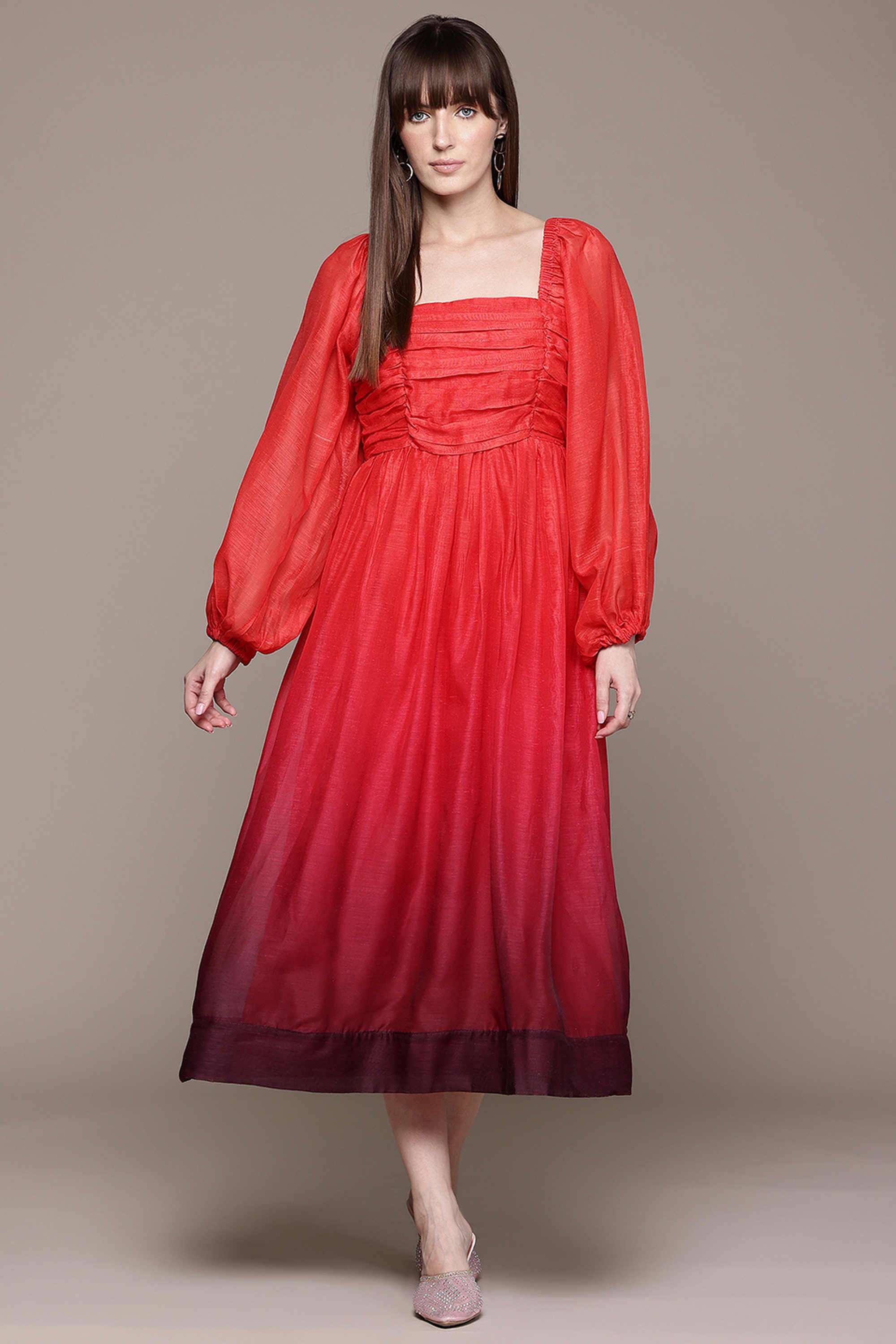 label ritu kumar Ombre Blended Fabric Collared Women's Maxi Dress-picture-44