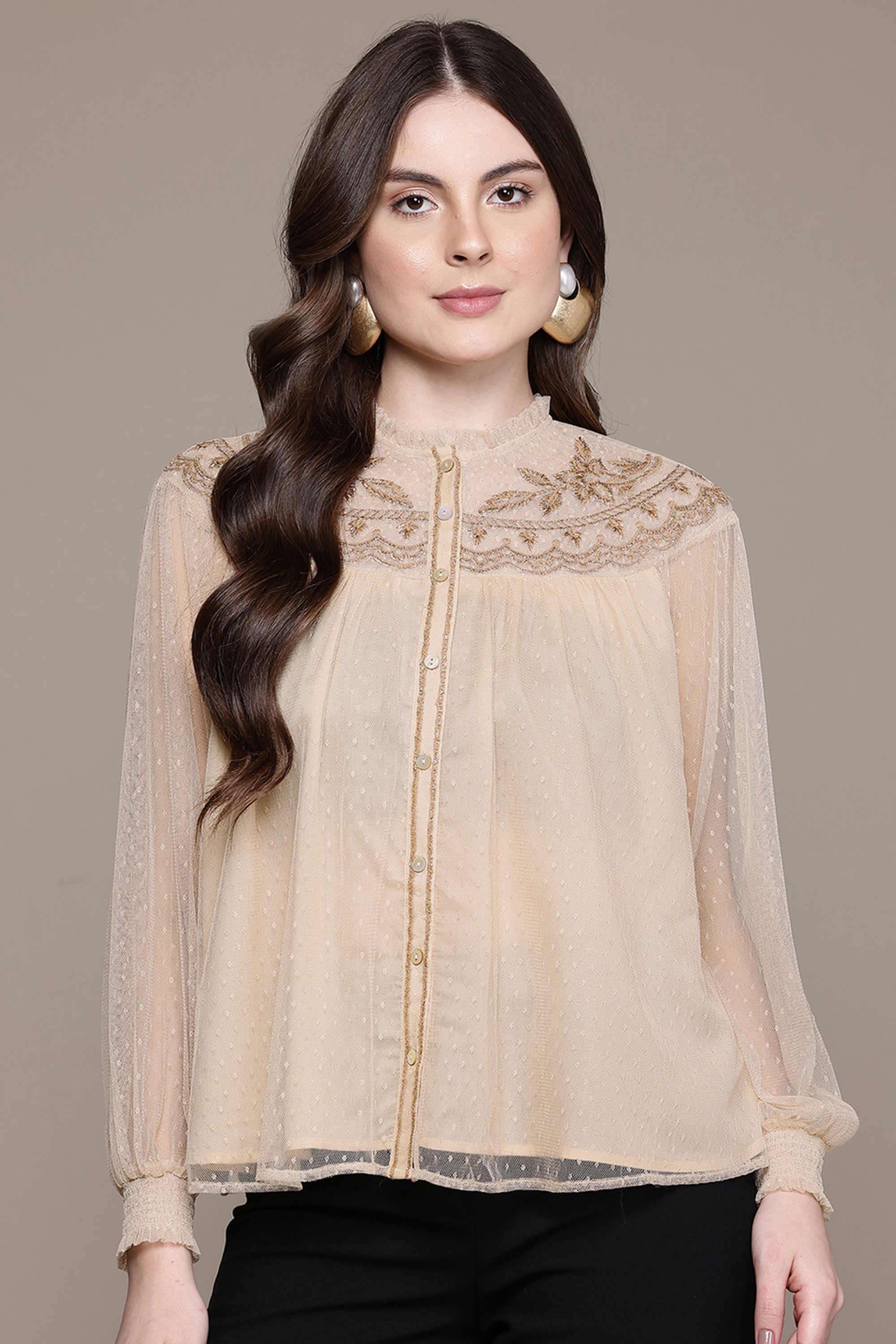 label ritu kumar Embroidered Blended Fabric High Neck Women's Top-picture-23