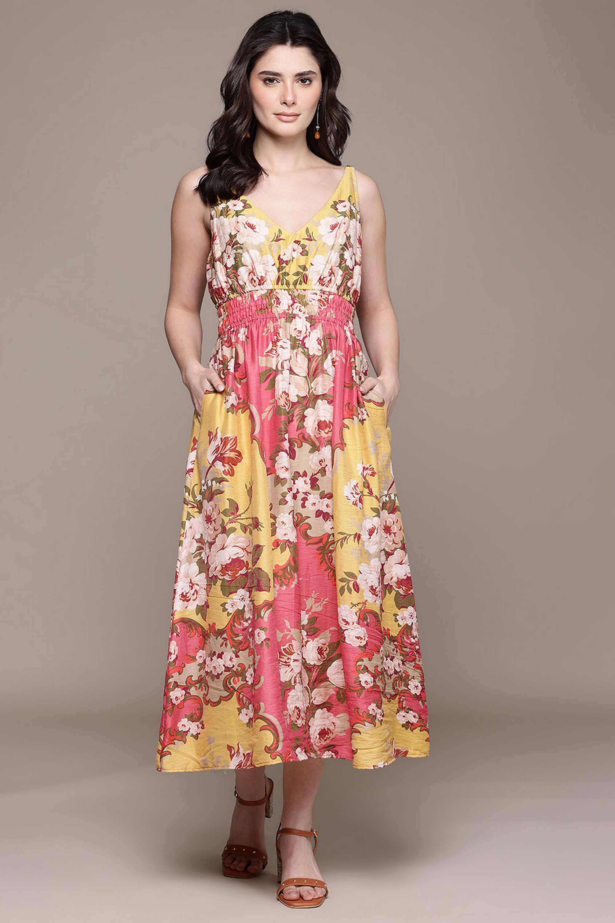 label ritu kumar Floral Blended Fabric Collared Women's Maxi Dress-picture-29