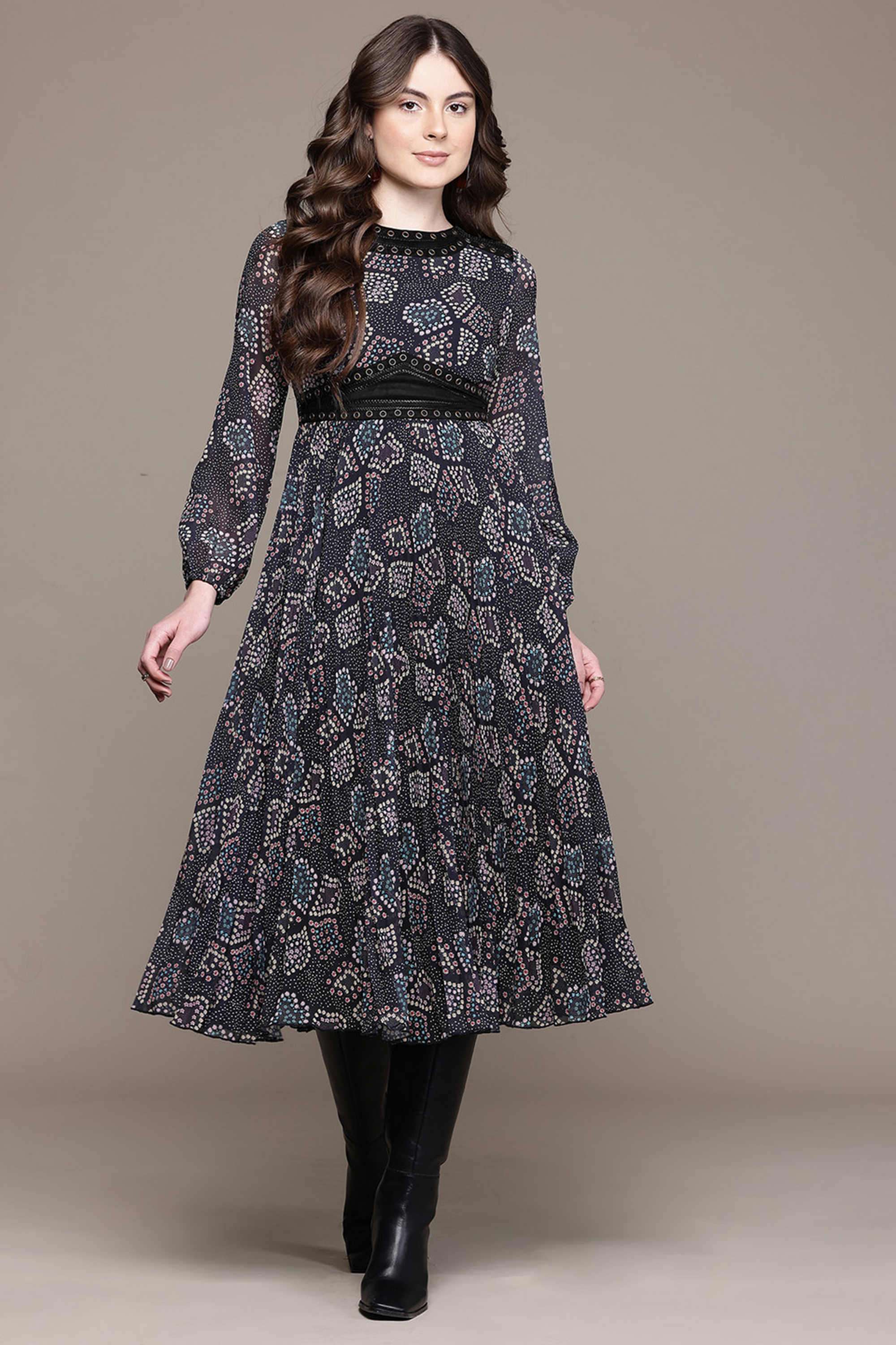 label ritu kumar Floral Blended Fabric Collared Women's Maxi Dress-picture-25
