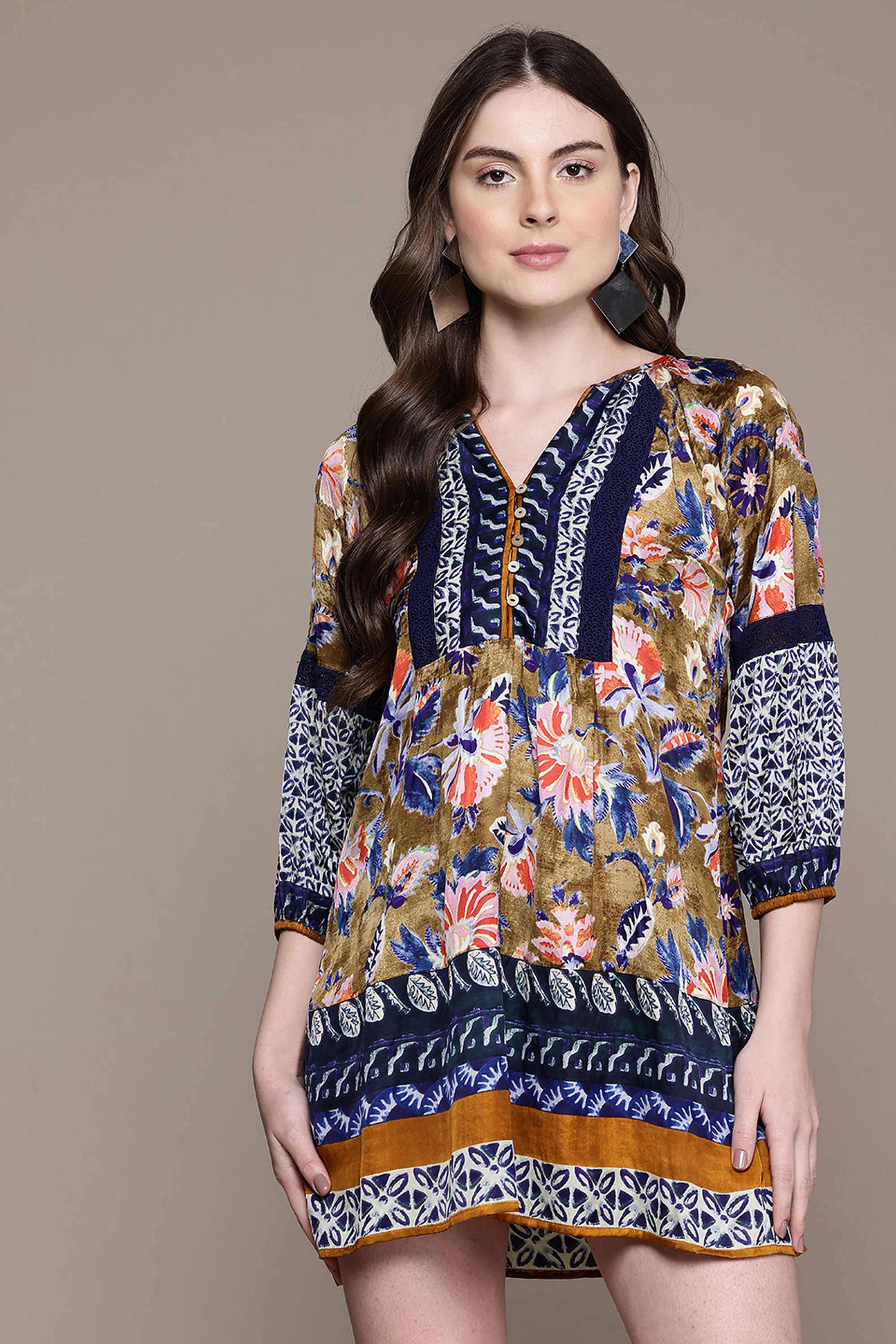Floral Blended Fabric Collared Women's Mini Dress-image-40