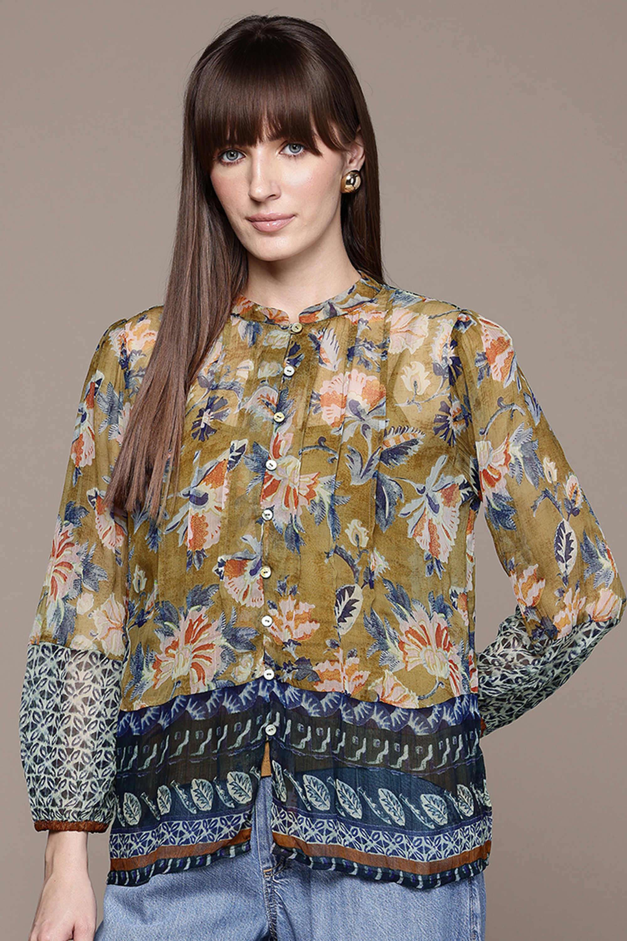 Floral Blended Fabric Relaxed Fit Women's Shirt-image-45