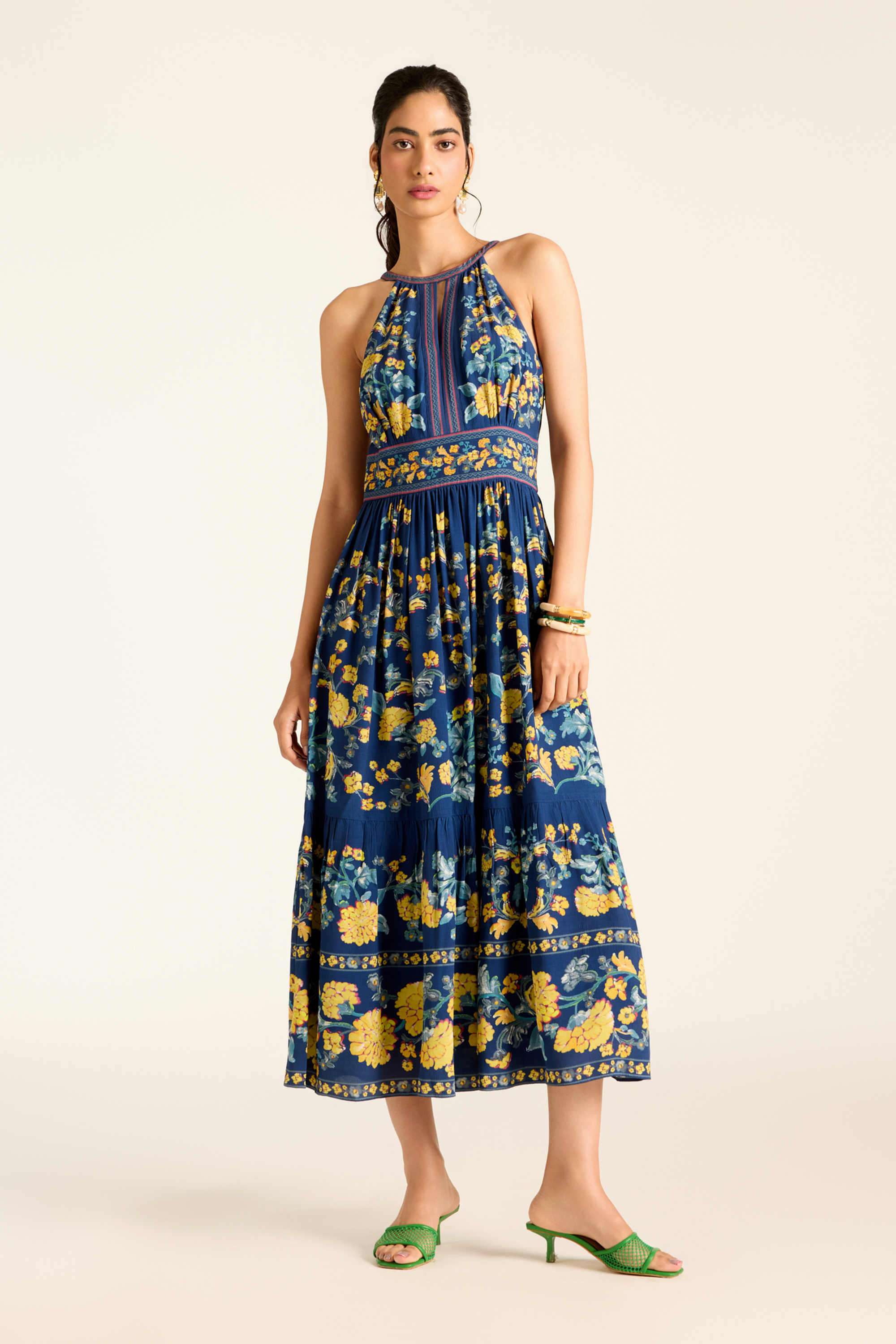 label ritu kumar Floral Blended Fabric Collared Women's Maxi Dress-picture-27