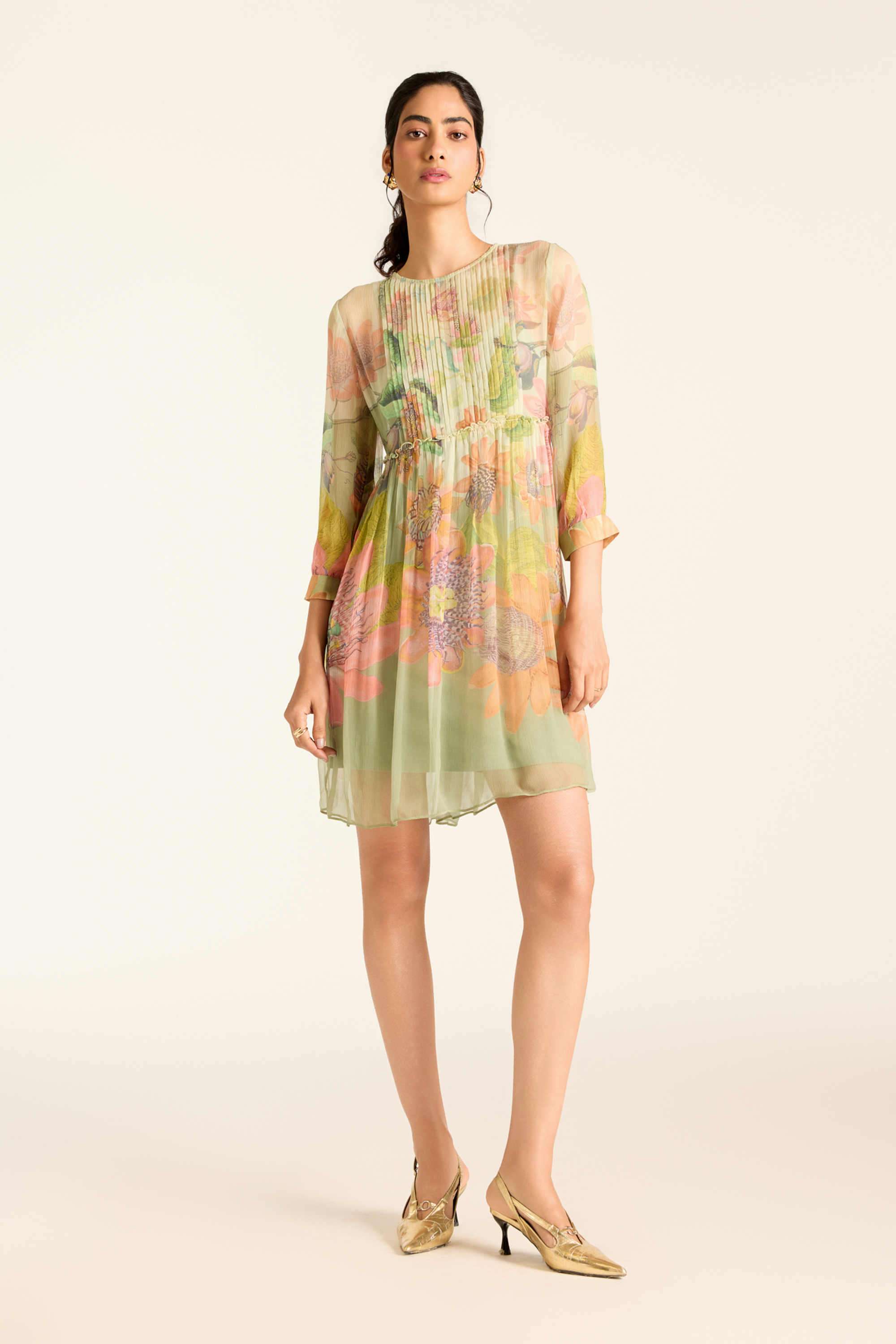 label ritu kumar Floral Blended Fabric Collared Women's Mini Dress-picture-26