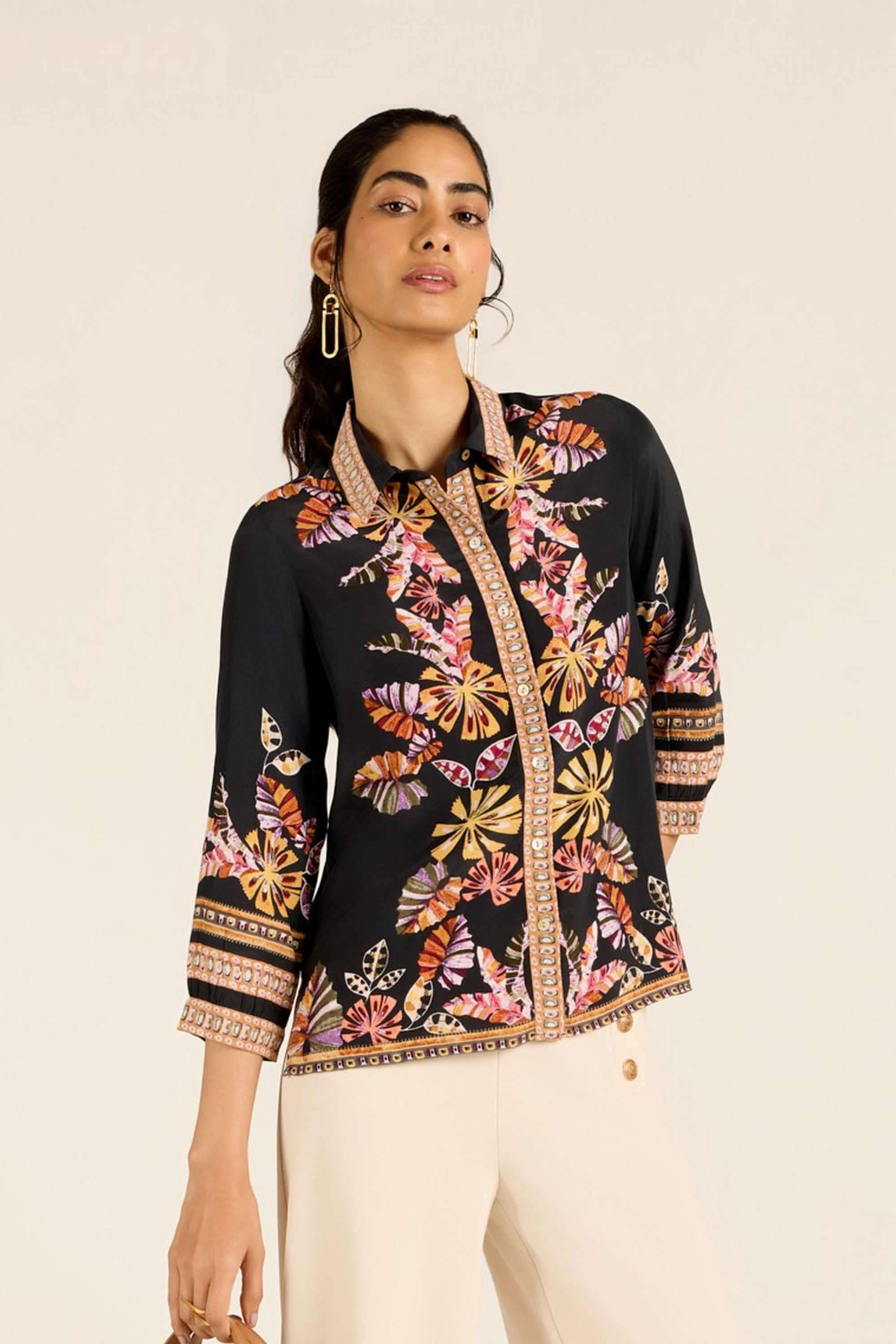 label ritu kumar Floral Blended Fabric Relaxed Fit Women's Shirt-picture-12