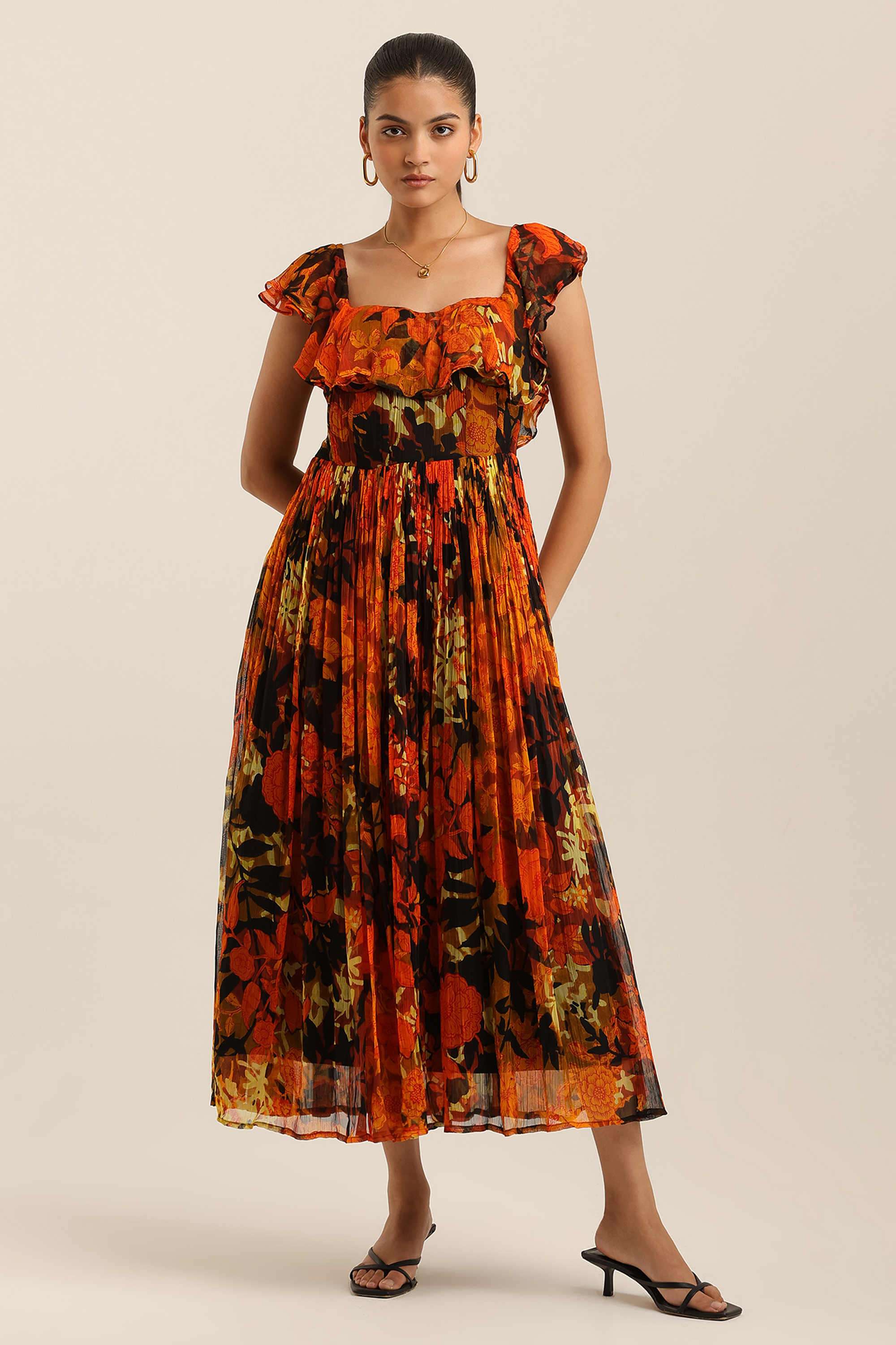 label ritu kumar Floral Blended Fabric Collared Women's Maxi Dress-picture-26