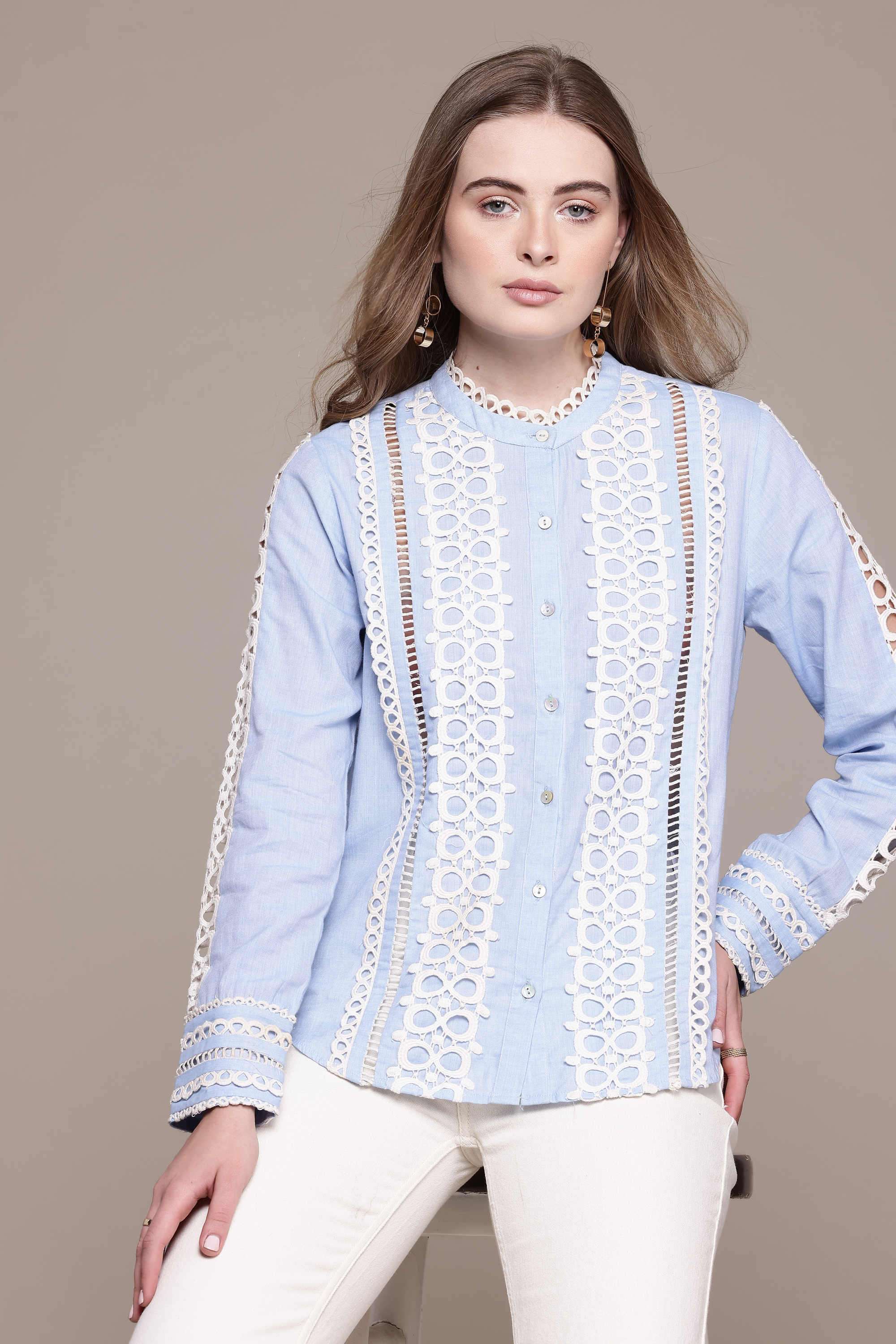label ritu kumar Embroidered Blended Fabric Relaxed Fit Women's Shirt-picture-22