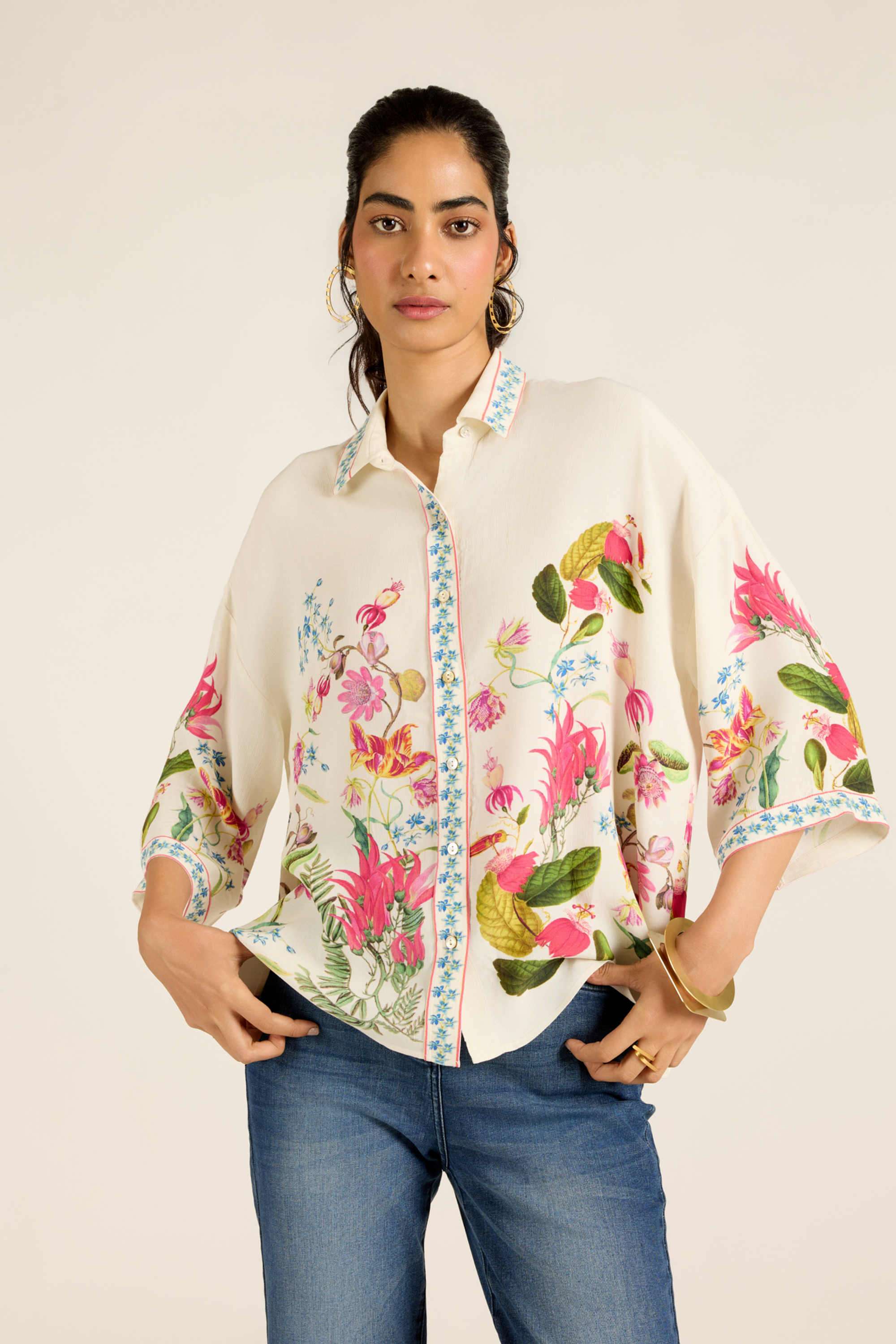 label ritu kumar Floral Blended Fabric Relaxed Fit Women's Shirt-picture-10