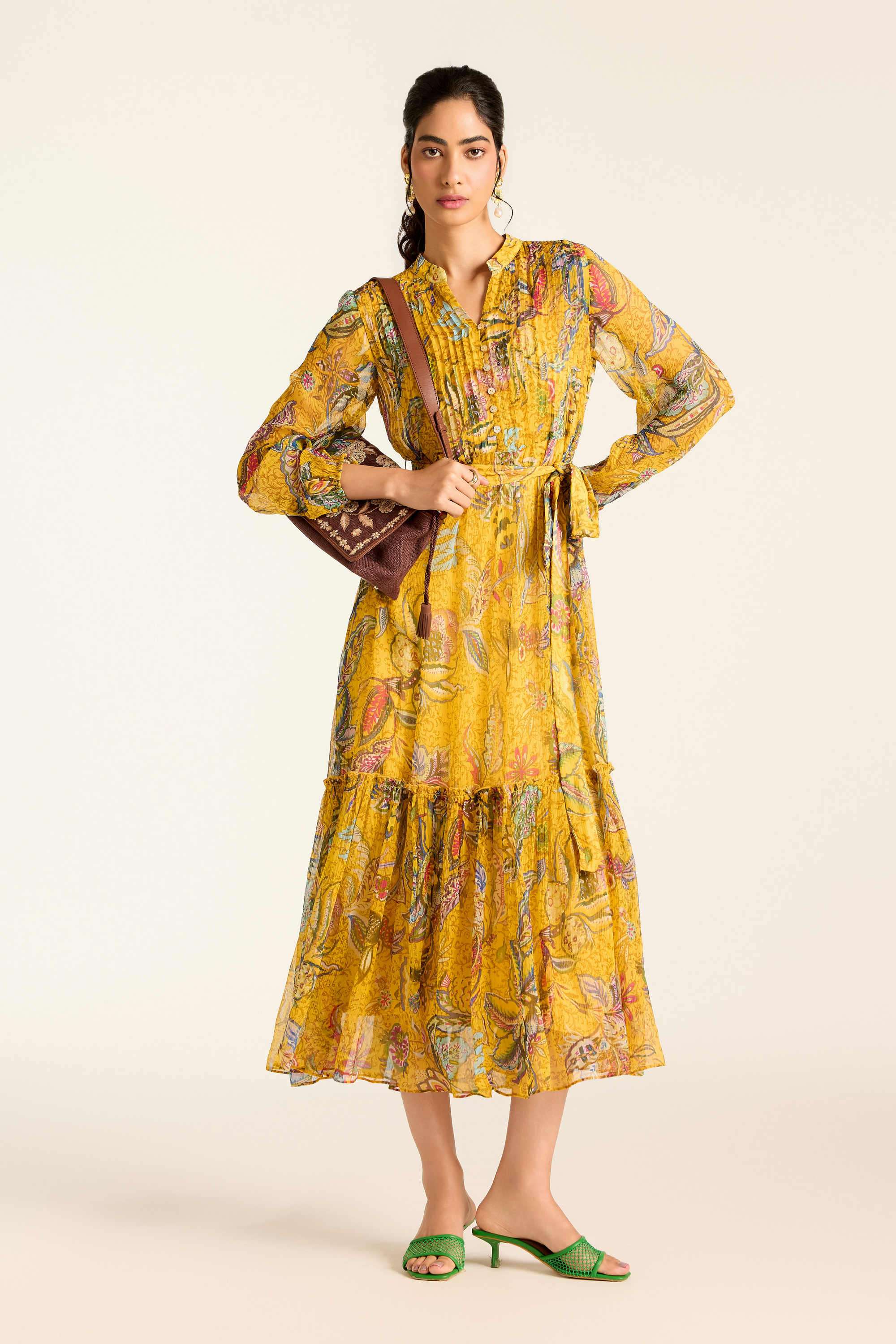 label ritu kumar Floral Blended Fabric Collared Women's Maxi Dress-picture-17