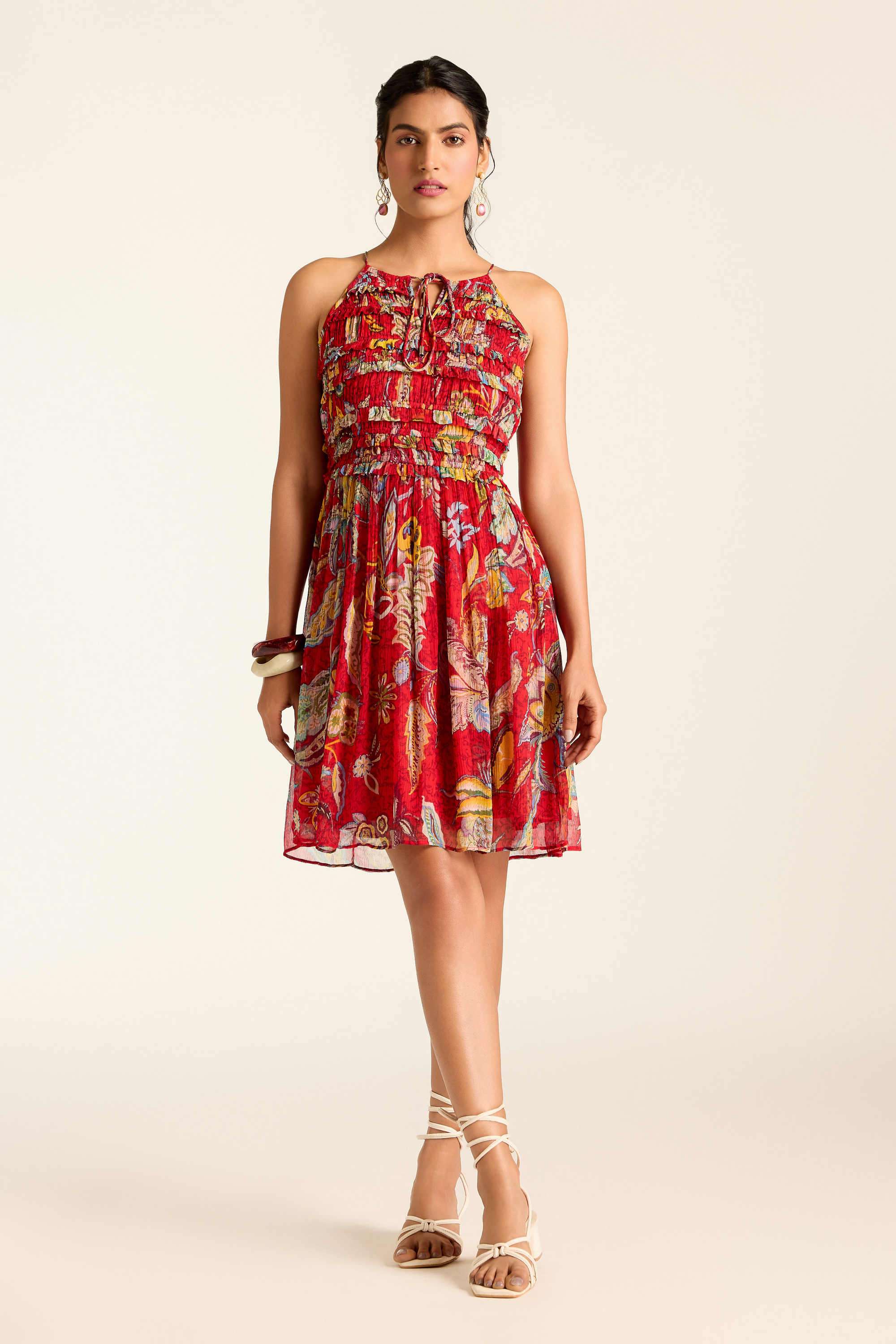 label ritu kumar Floral Blended Fabric Collared Women's Mini Dress-picture-31