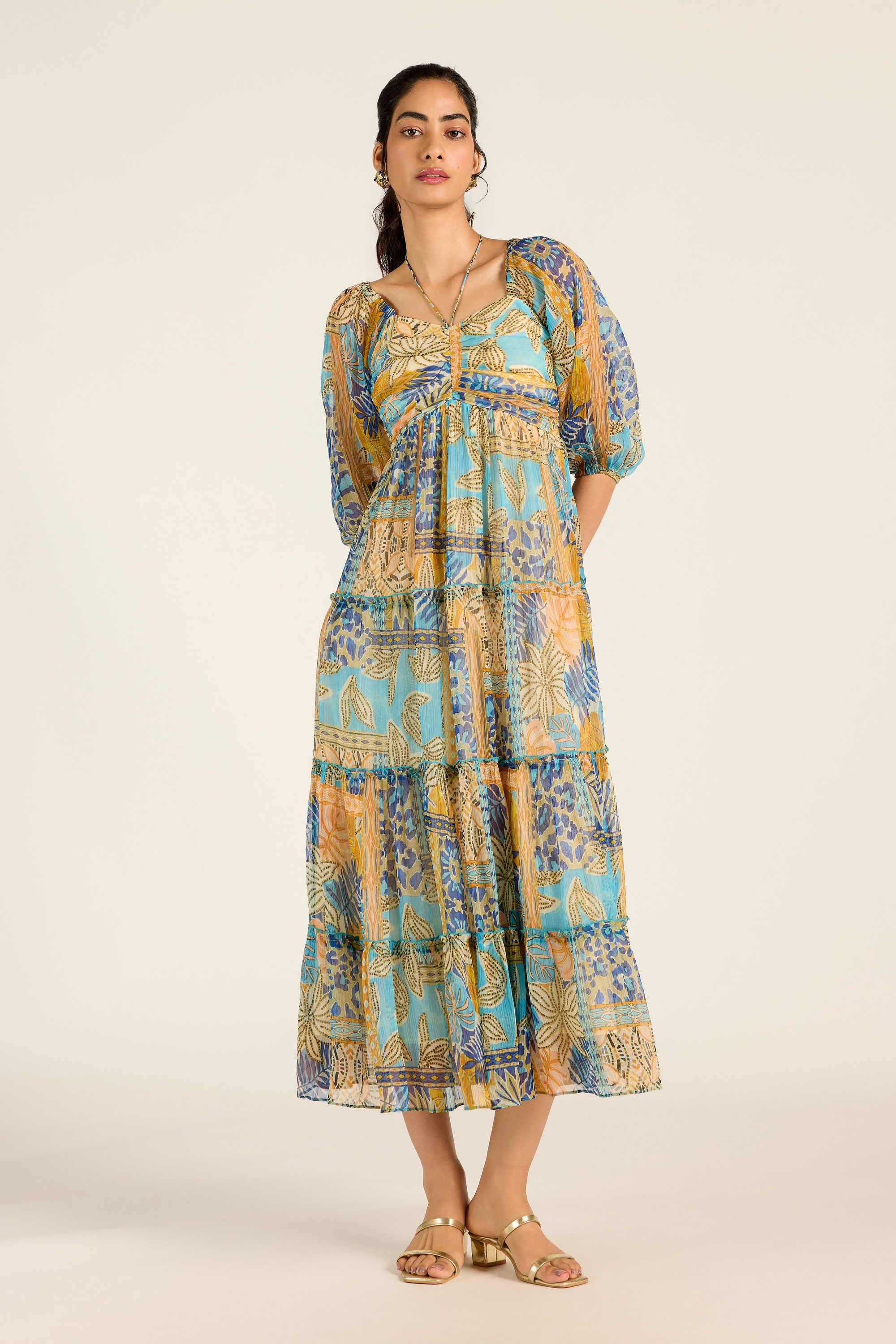 label ritu kumar Floral Blended Fabric Collared Women's Maxi Dress-picture-35