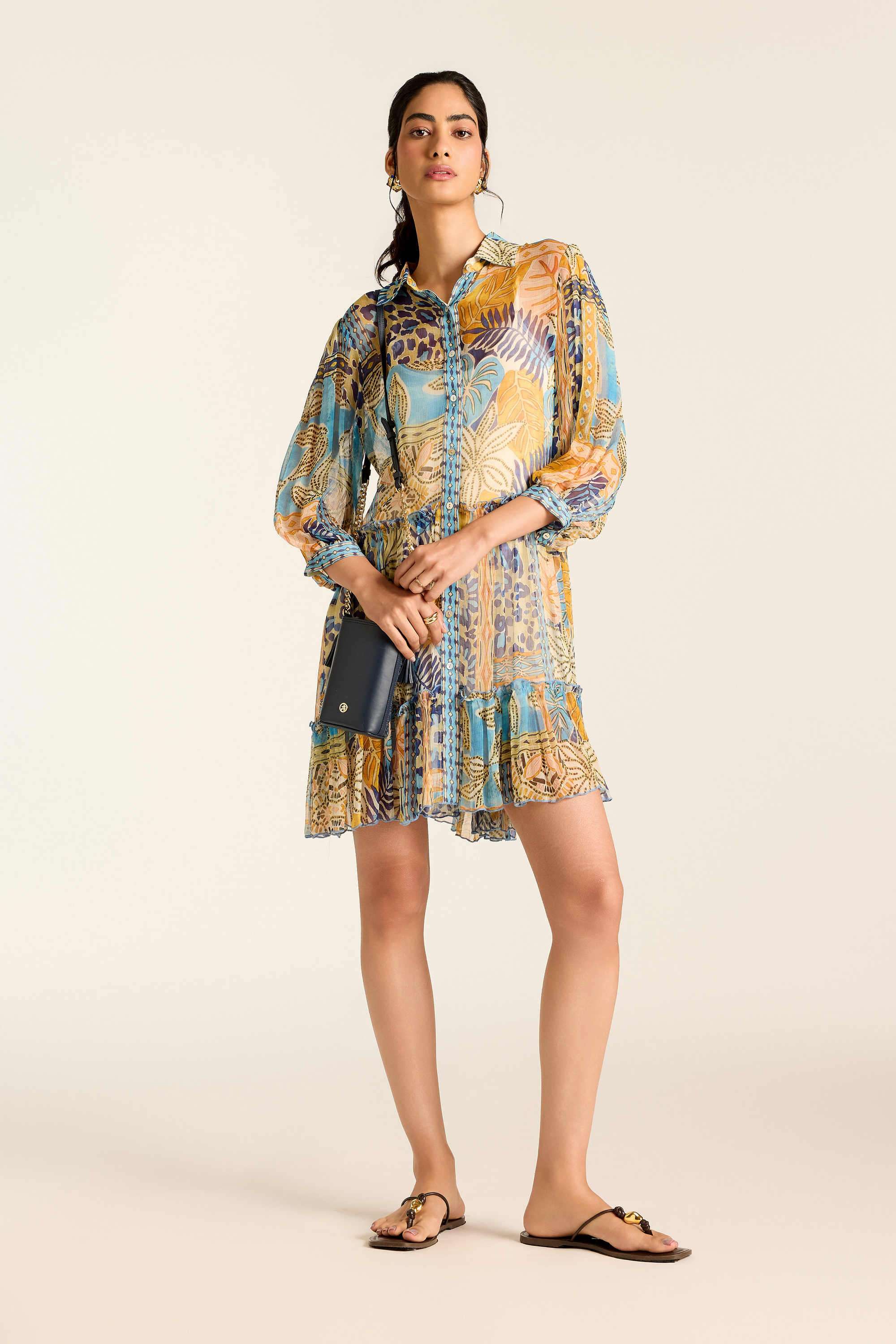 label ritu kumar Printed Blended Fabric Collared Women's Mini Dress-picture-12