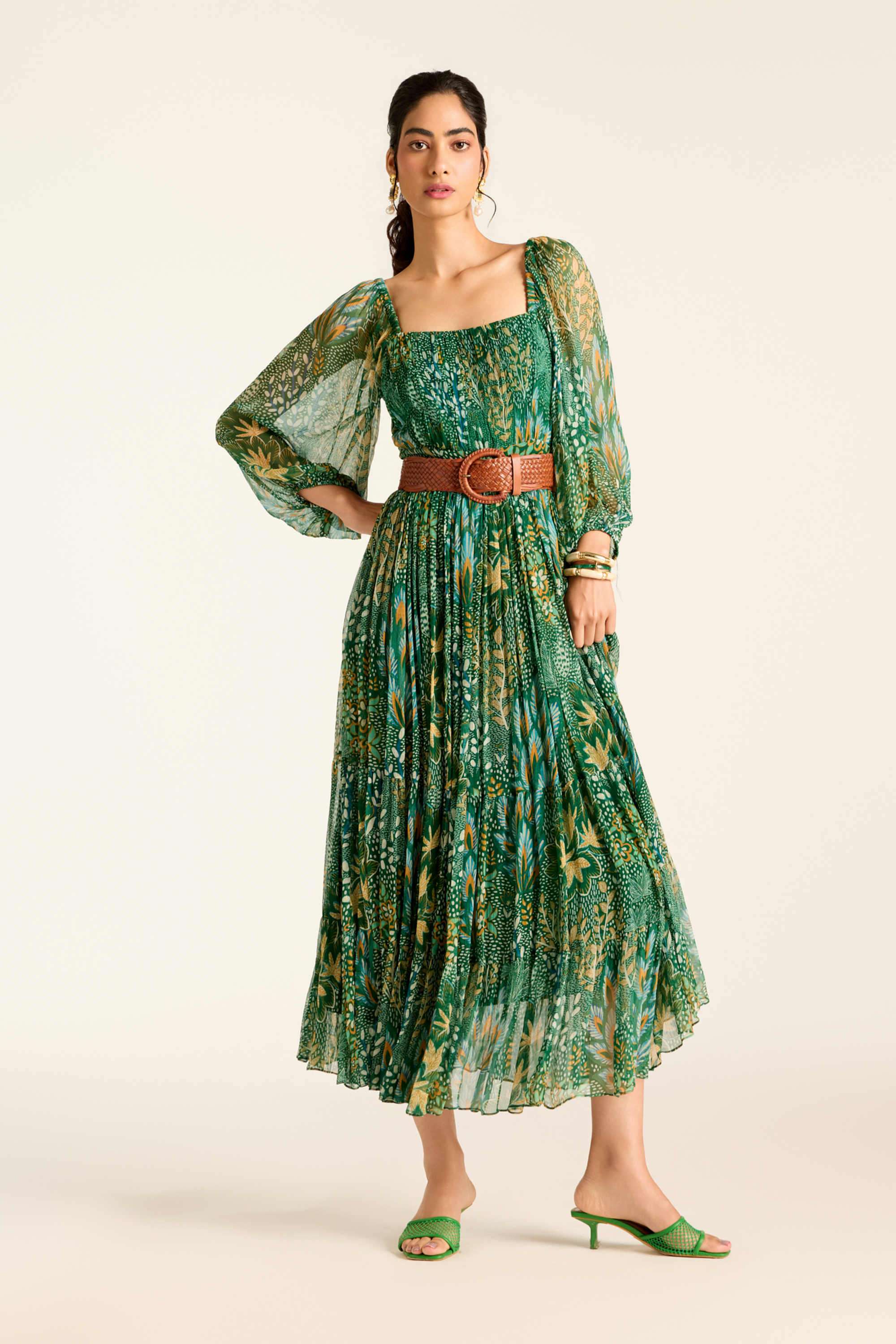label ritu kumar Floral Blended Fabric Collared Women's Maxi Dress-picture-13