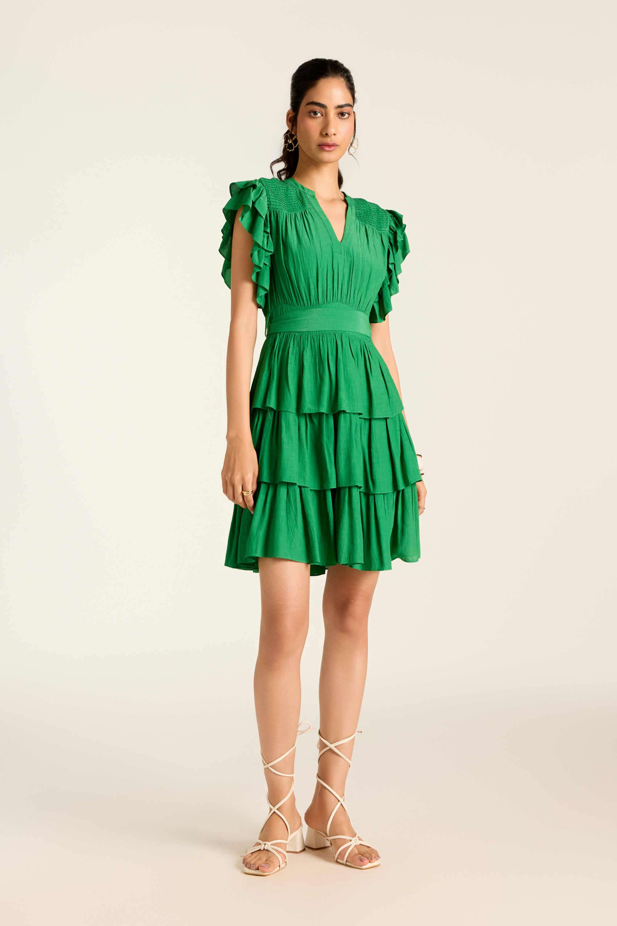 label ritu kumar Solid Blended Fabric Collared Women's Mini Dress-picture-27