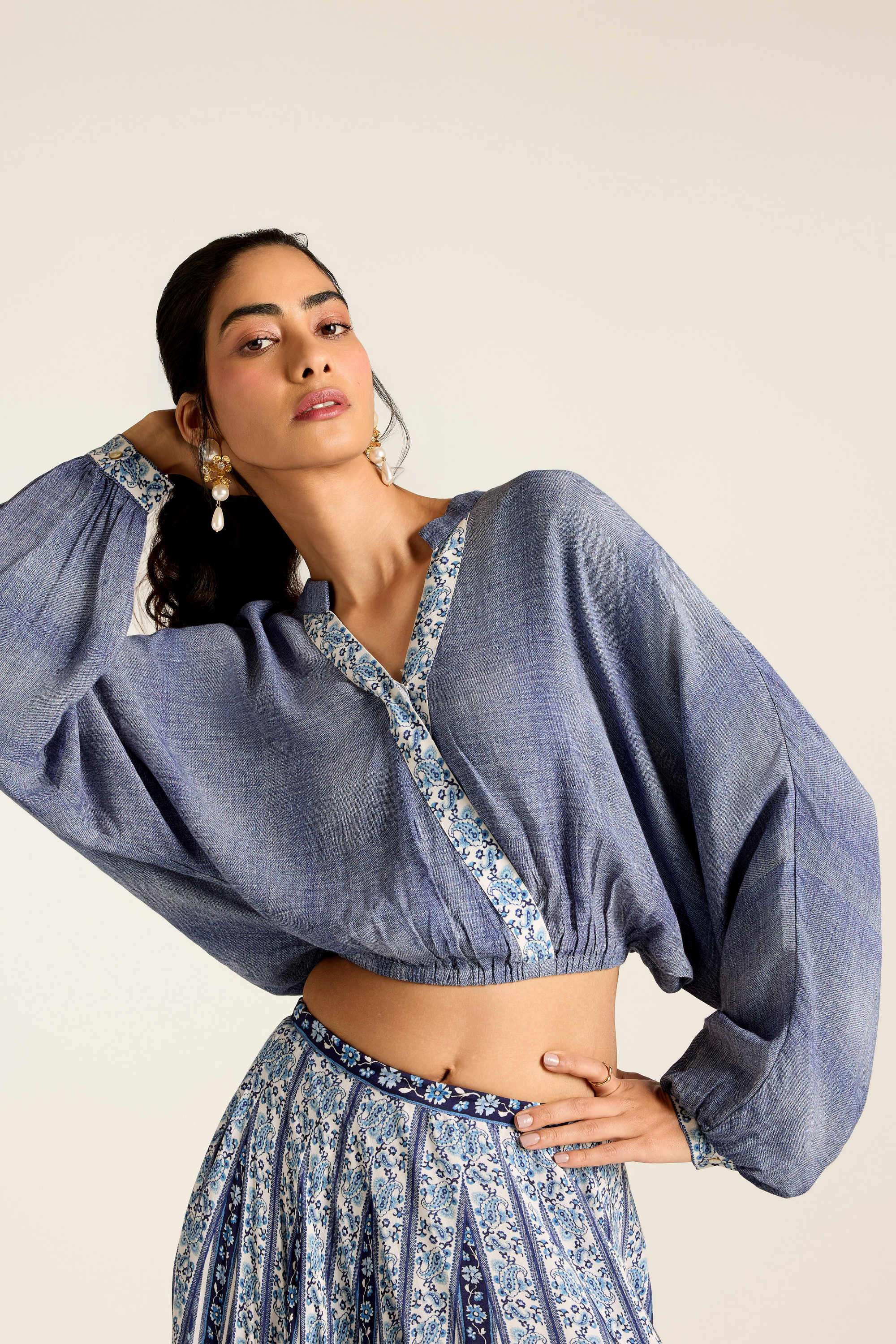 label ritu kumar Floral Blended Fabric V-Neck Women's Top-picture-34